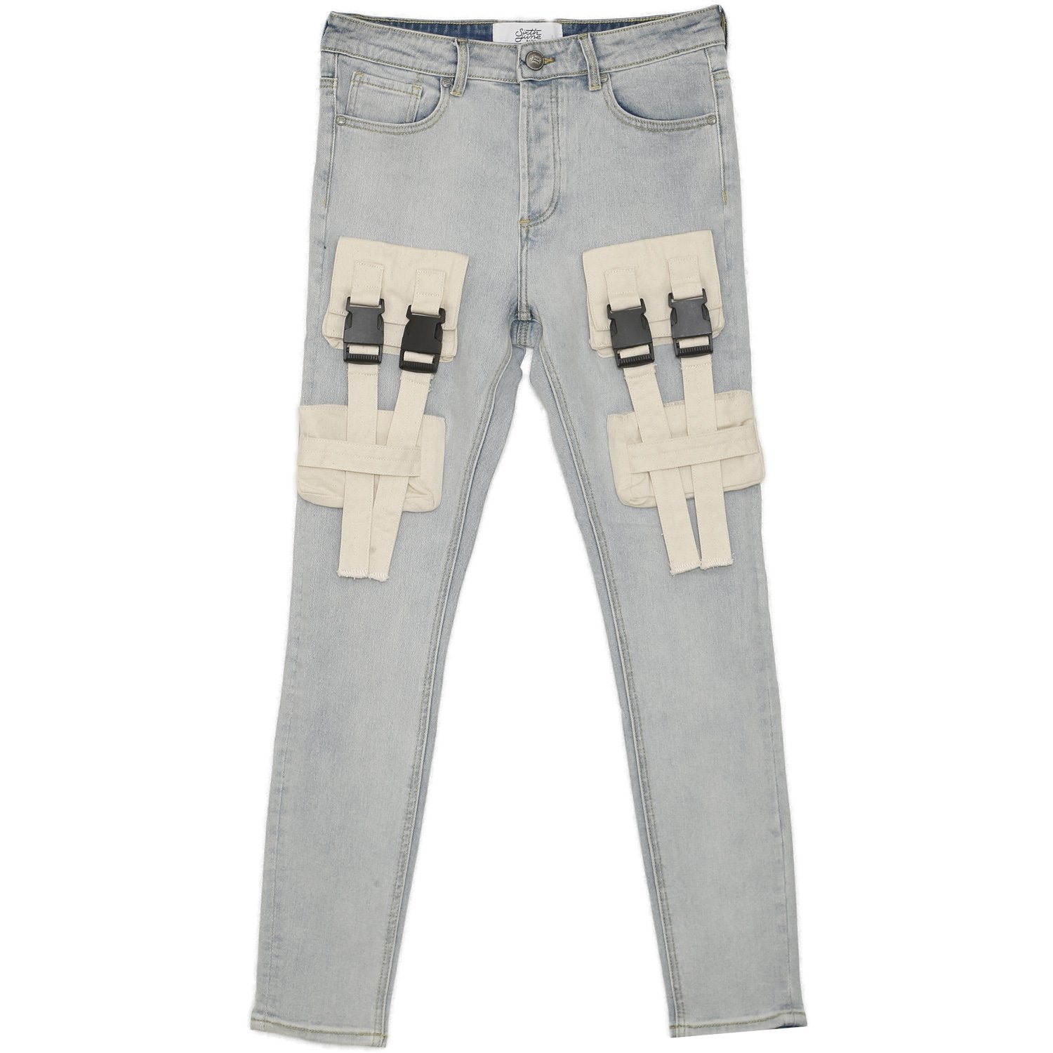 Jean boucles poches tactique bleu