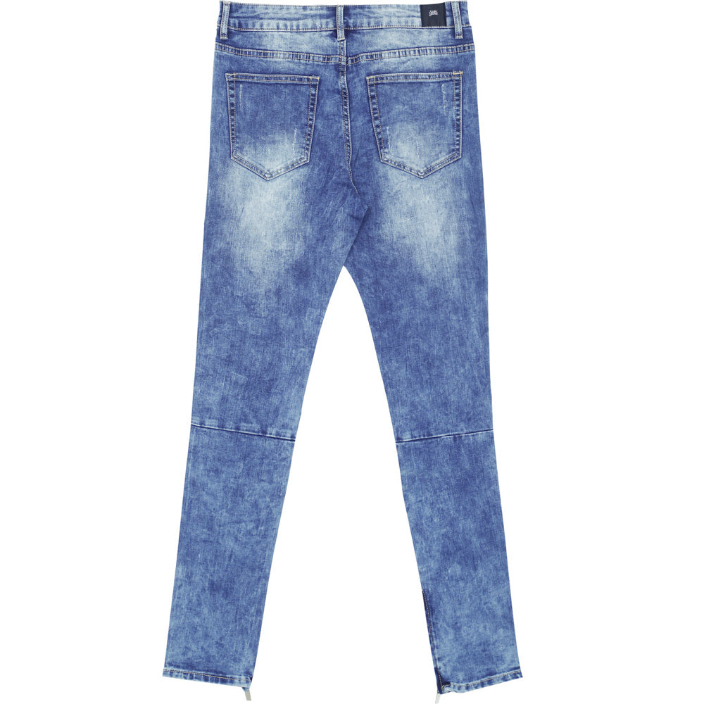 Sixth June - Jean trous bandes blanches bleu foncé