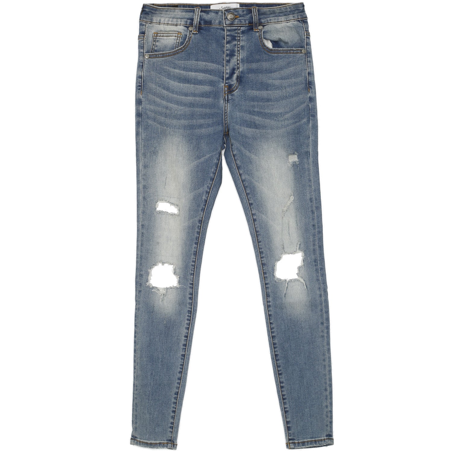 Sixth June - Jean réfléchissant usé bleu