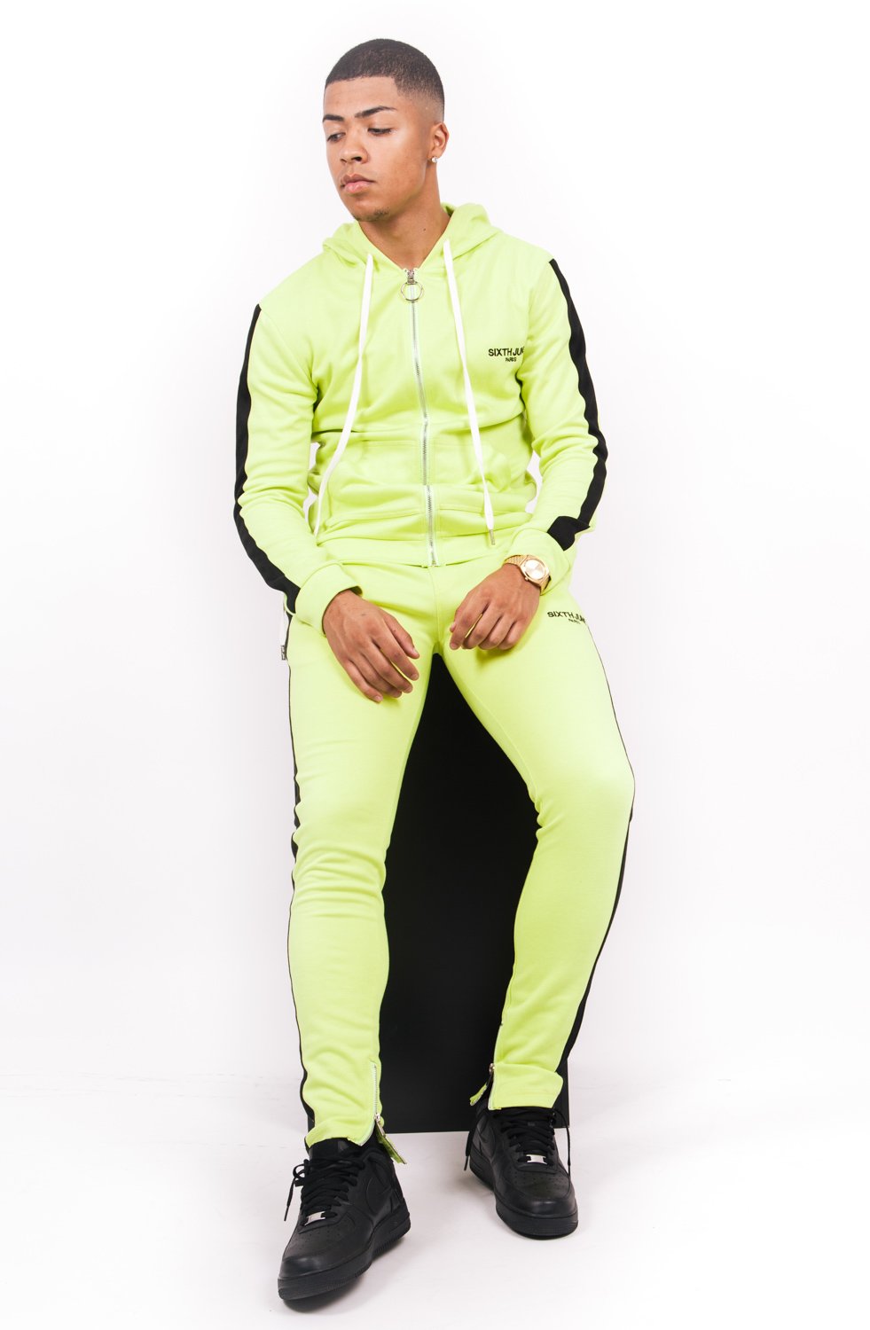 bands zip black joggers yellow fluorescent