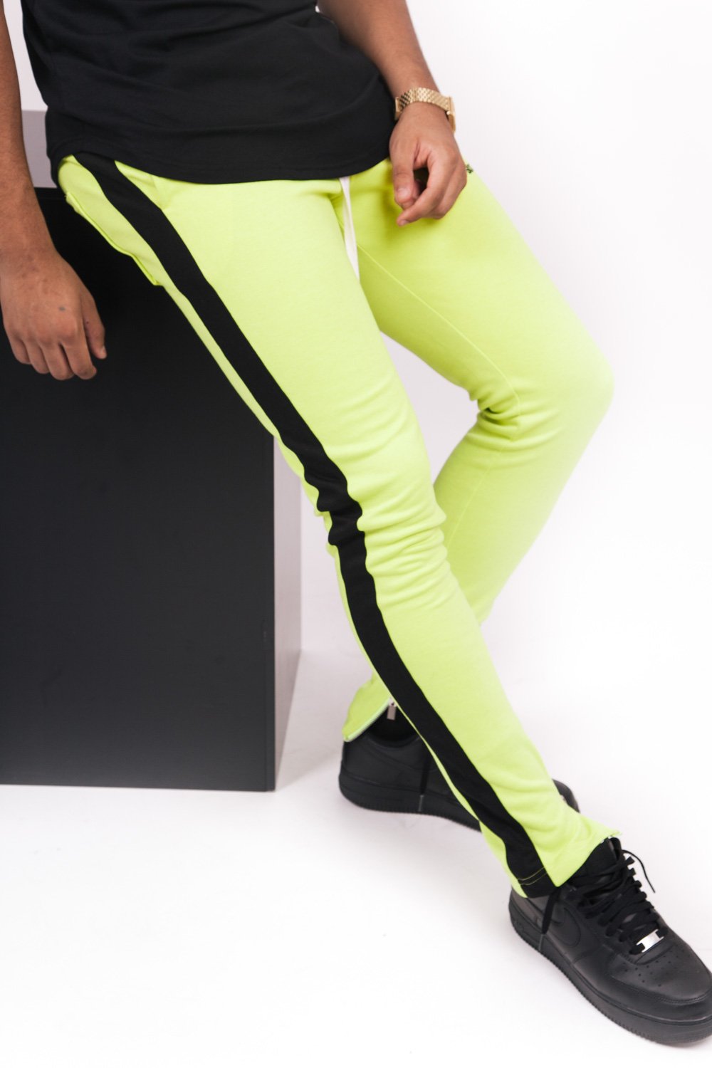 bands zip black joggers yellow fluorescent
