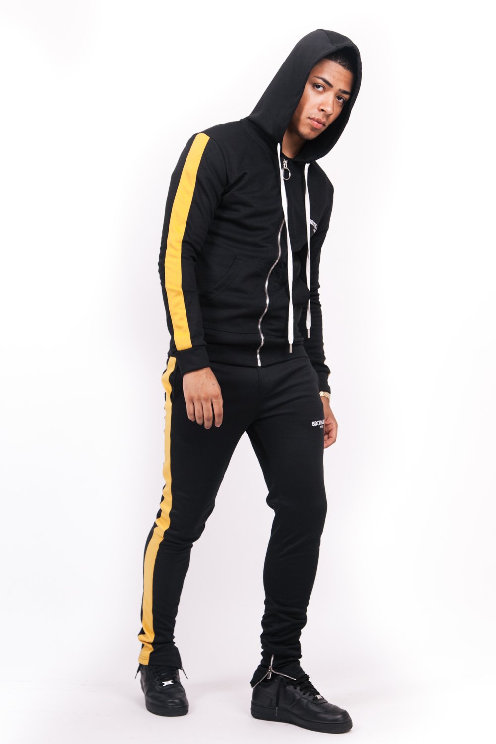 Zips Stripe Joggers Black Yellow