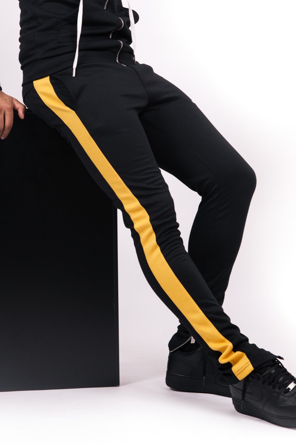 Zips Stripe Joggers Black Yellow