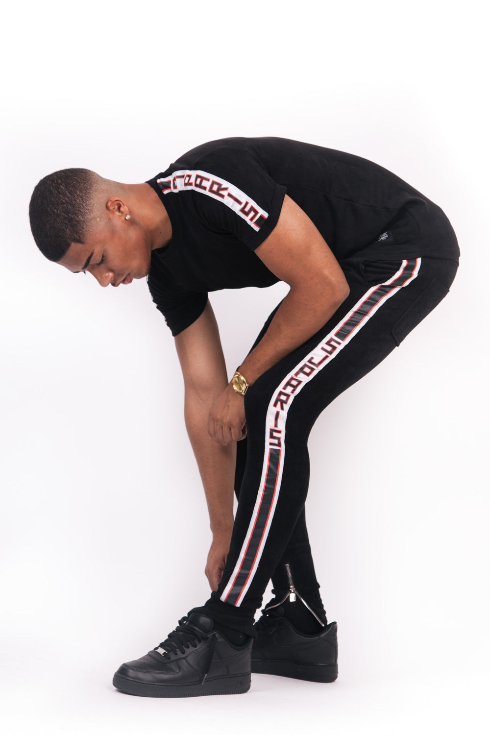 Sixth June - Jogging suédine bandes texte noir