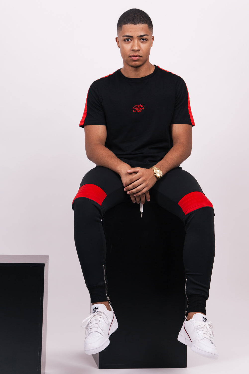 Sixth June - Jogging empiècement biker noir rouge