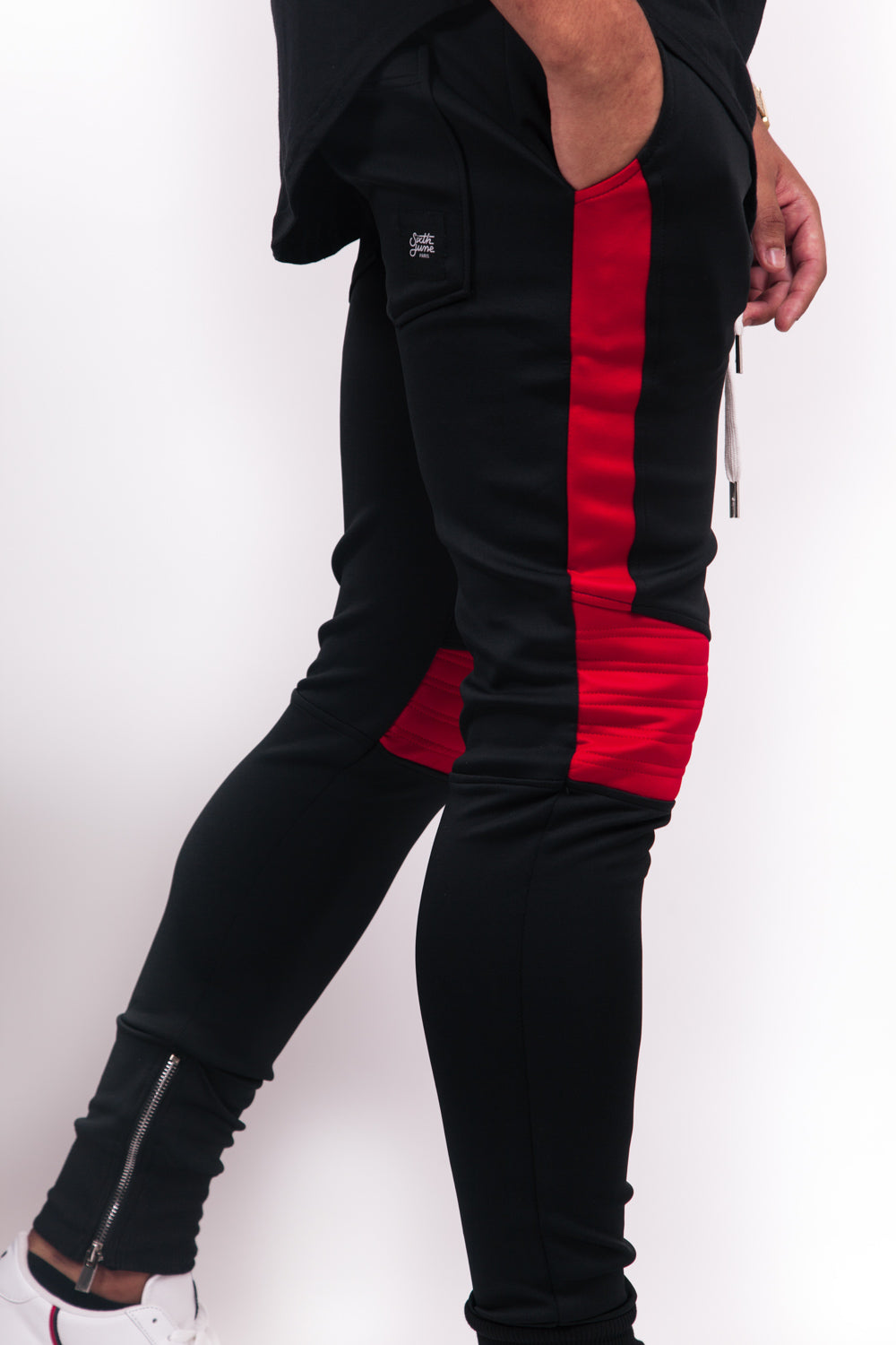 Sixth June - Jogging empiècement biker noir rouge