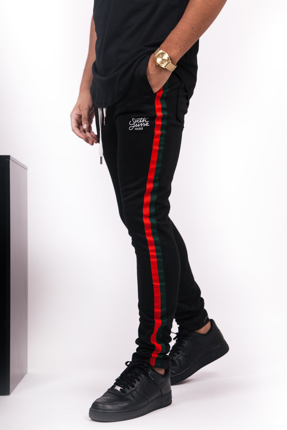 Sixth June - Jogging bandes bicolores noir vert rouge