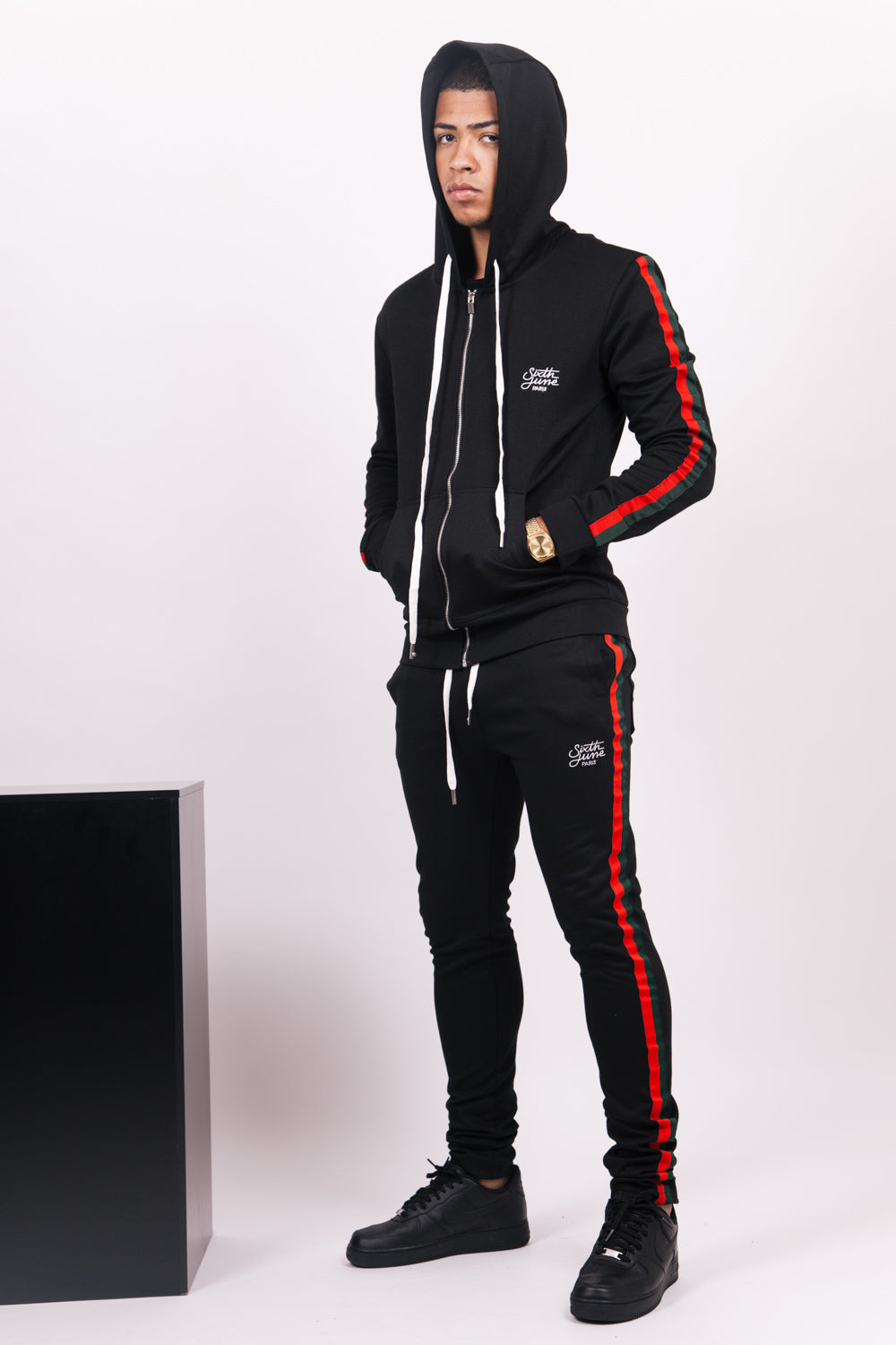 Sixth June - Jogging bandes bicolores noir vert rouge