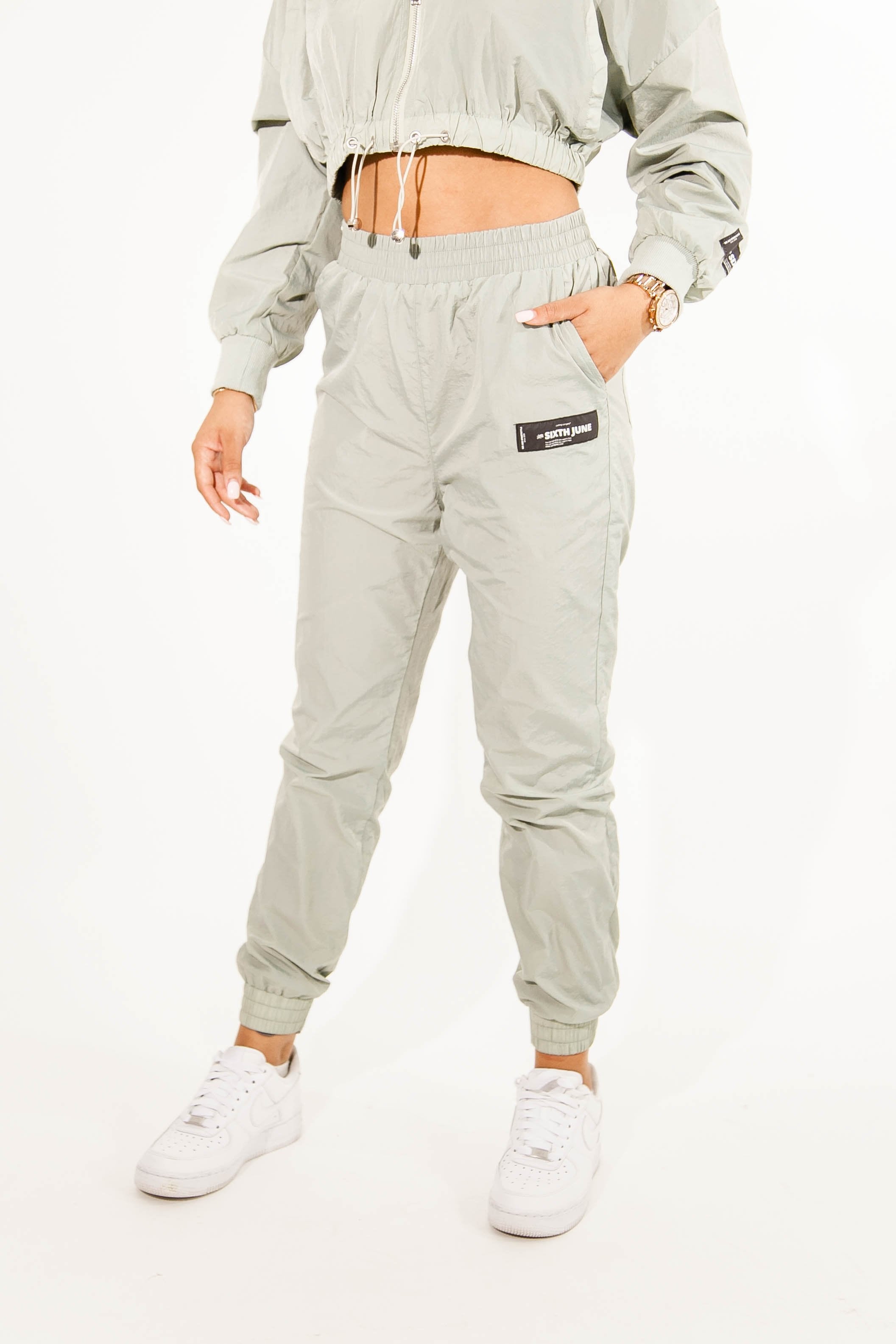 Pockets nylon joggers pastel green