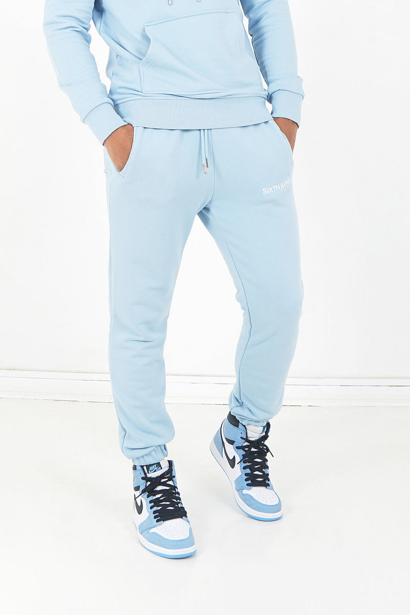 Produkt os selv Supersonic hastighed Soft embroidered logo joggers Light blue – Sixth June