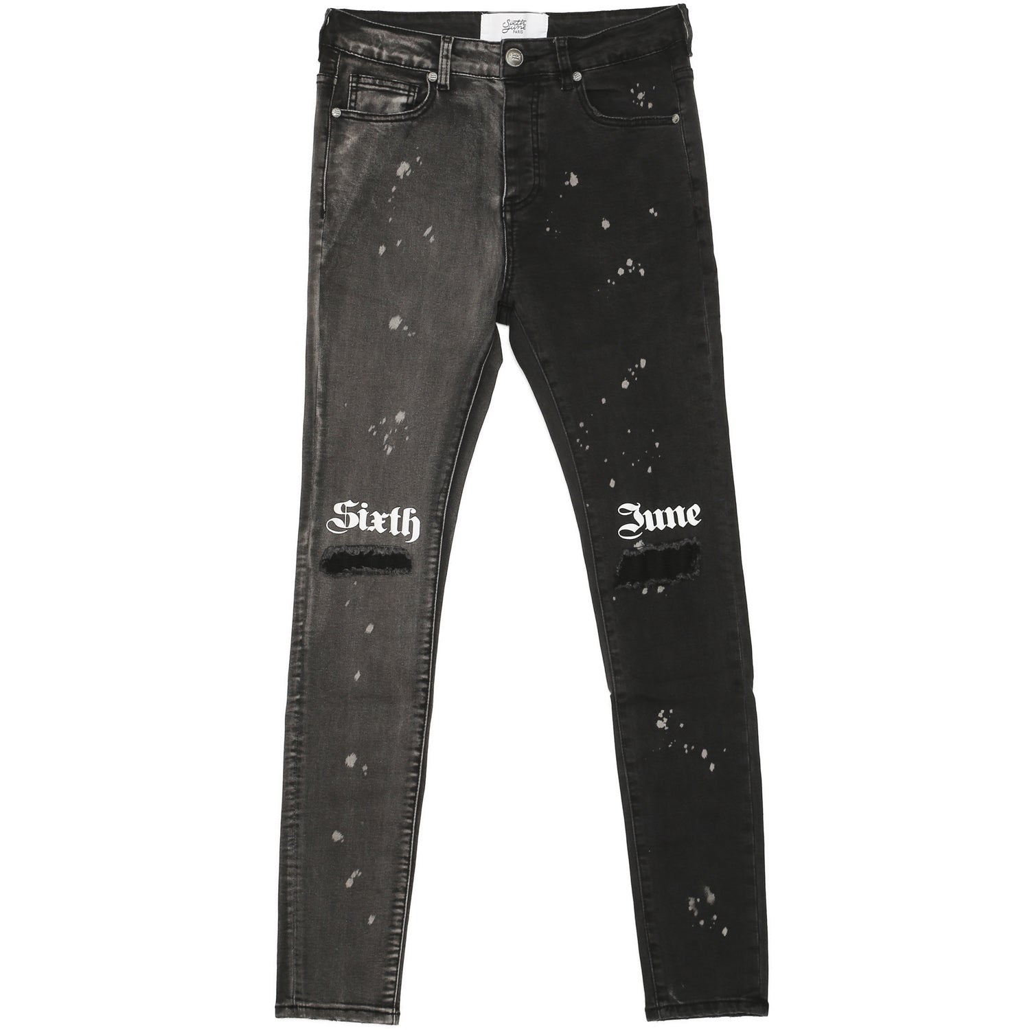 Sixth June - Jean gothic bicolore empiècement tâches gris