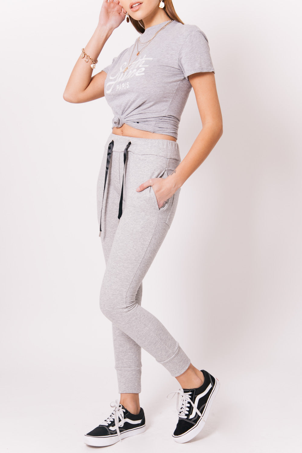 Sixth June - Jogging ruban satin Sixth June gris clair