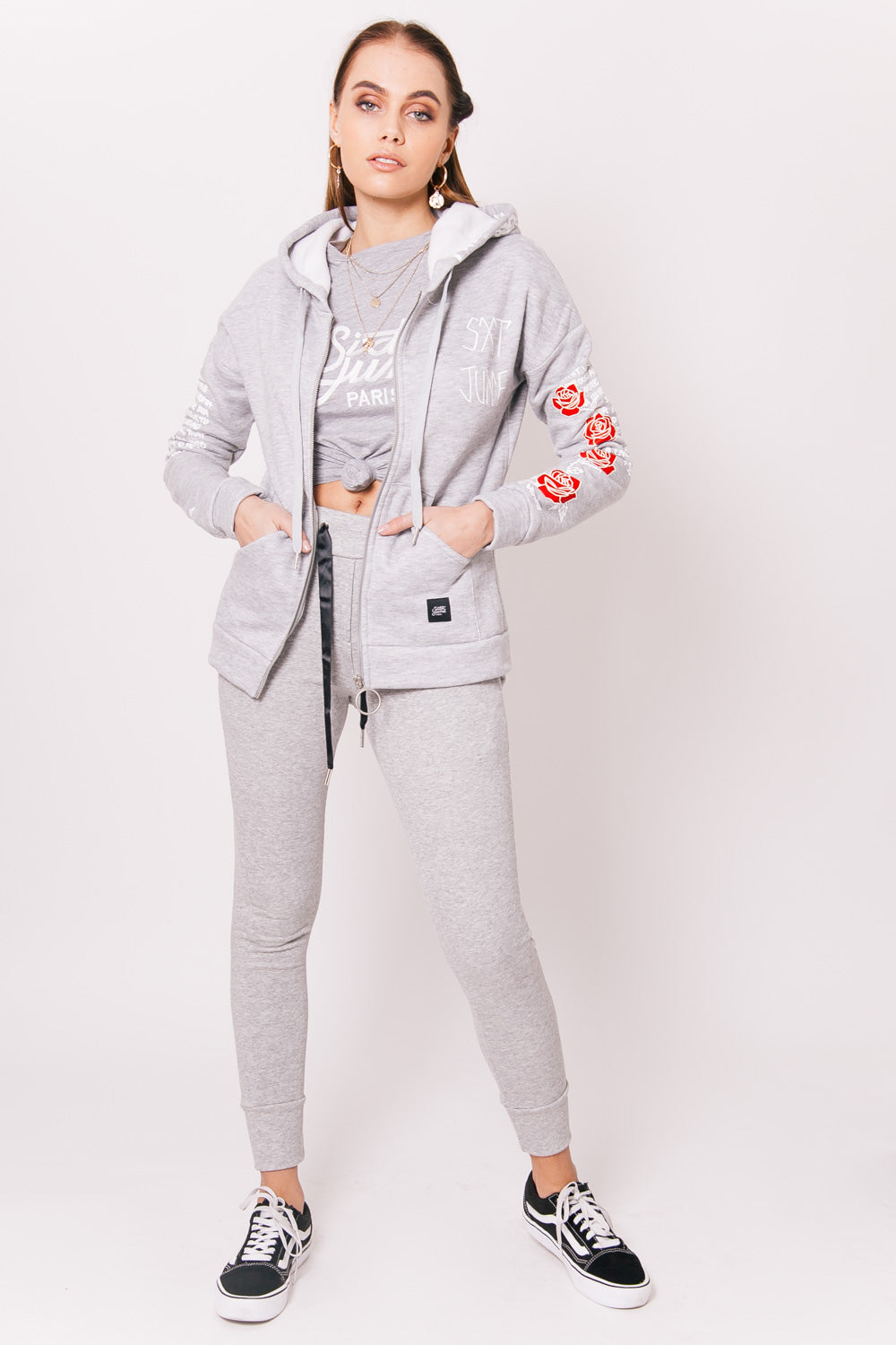 Sixth June - Jogging ruban satin Sixth June gris clair