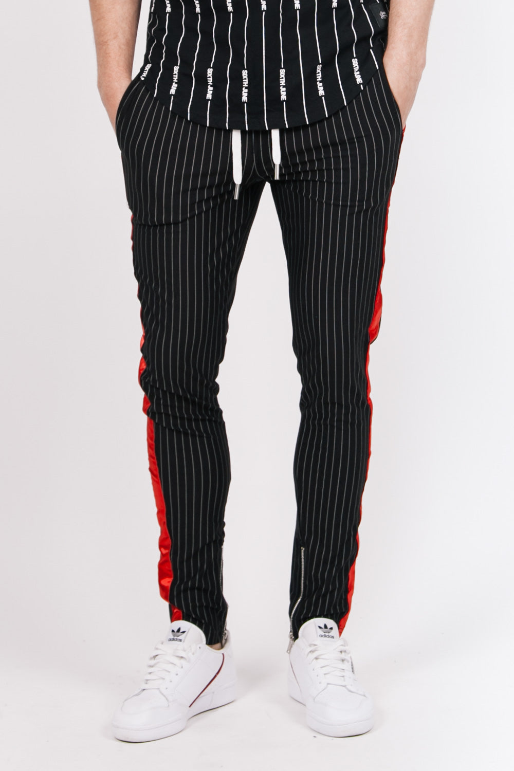 Sixth June - Jogging rayé baseball noir rouge