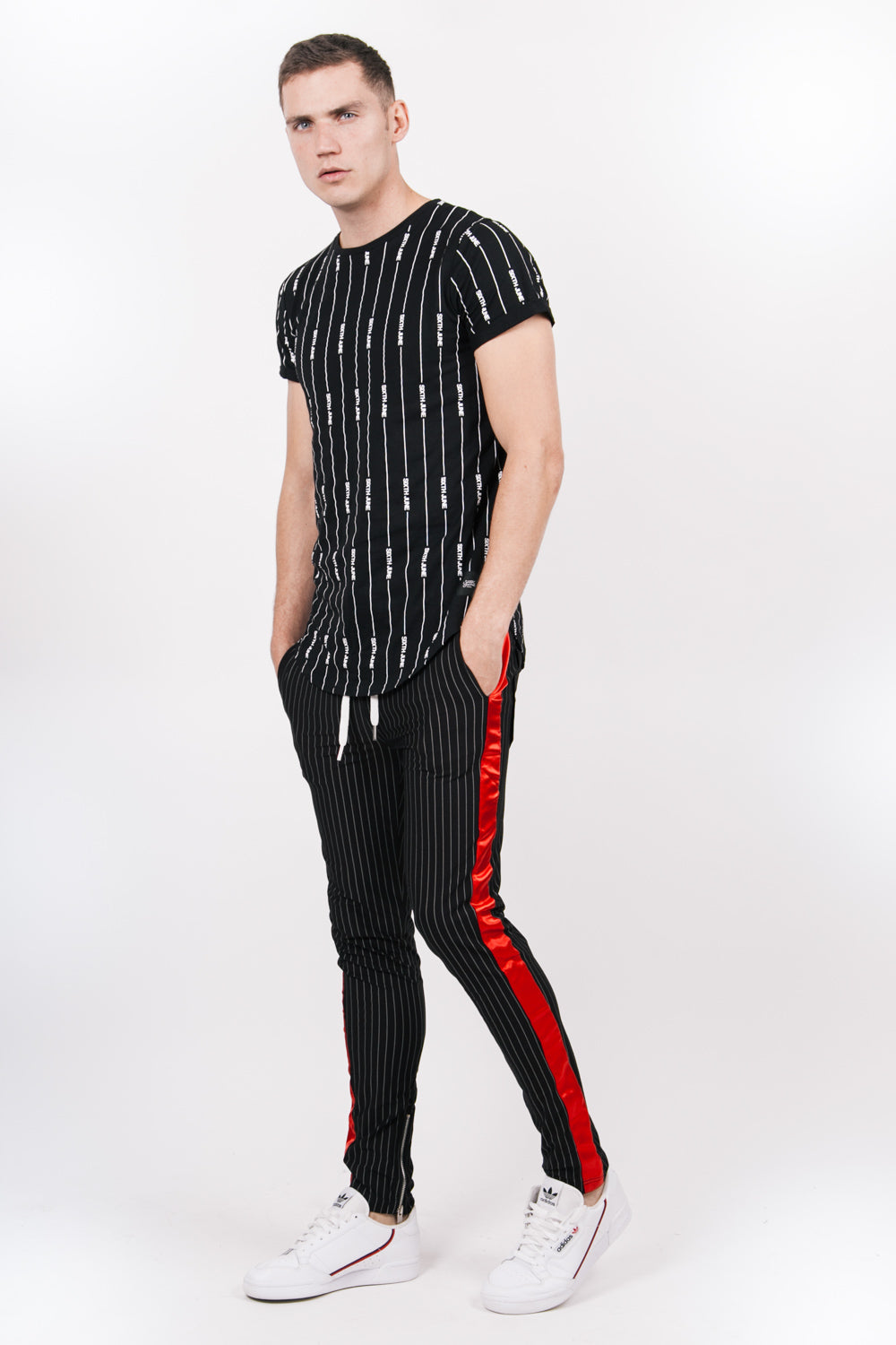 Sixth June - Jogging rayé baseball noir rouge