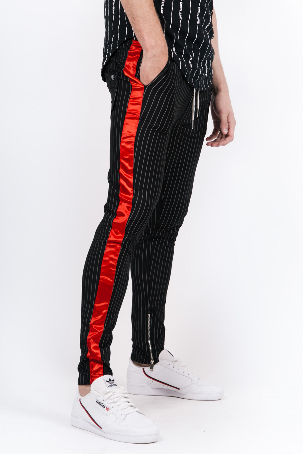 Sixth June - Jogging rayé baseball noir rouge