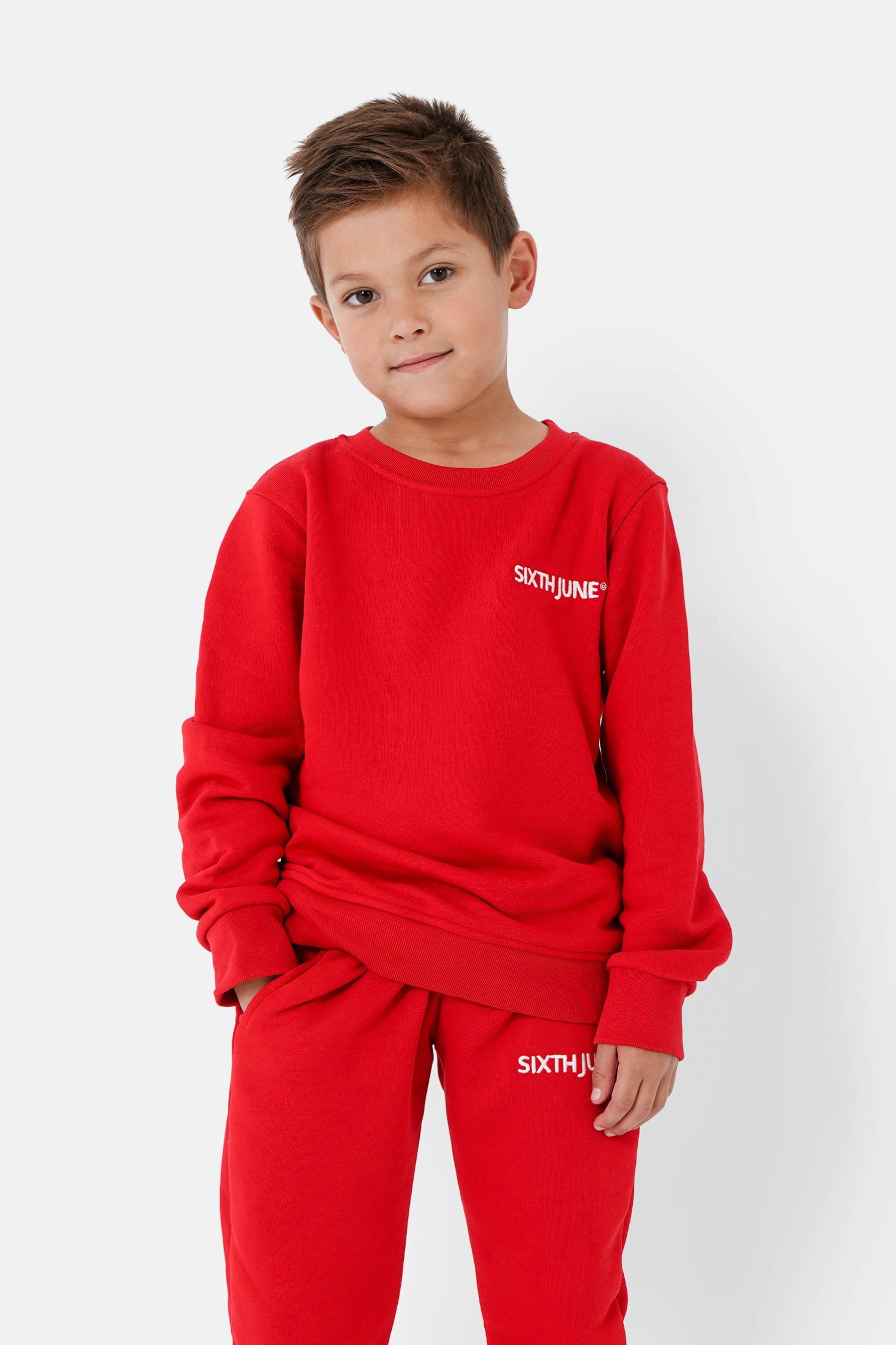 Sixth June - Sweatshirt soft logo brodé junior Rouge