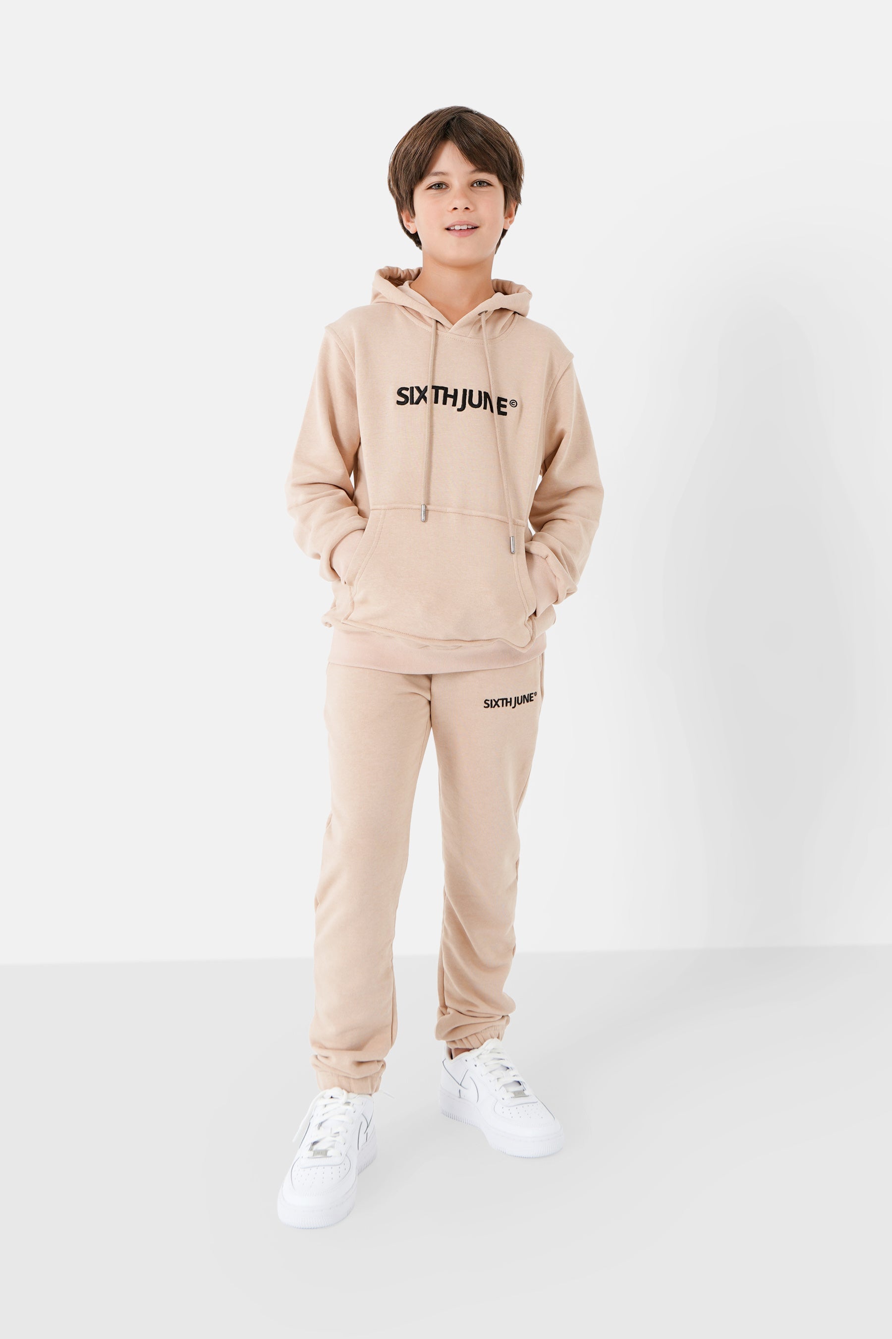 Sixth June - Sweat capuche logo brodé junior Beige