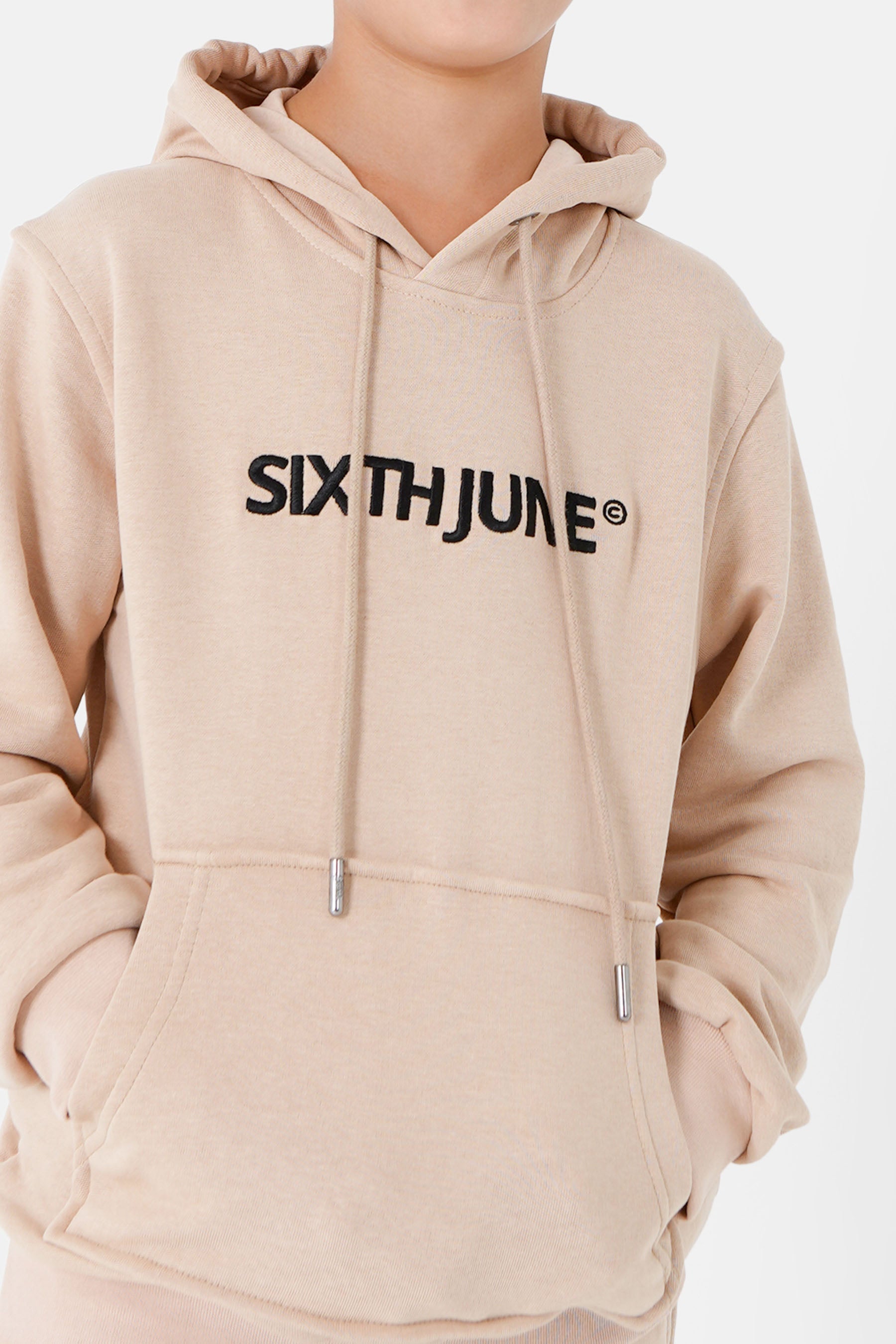 Sixth June - Sweat capuche logo brodé junior Beige