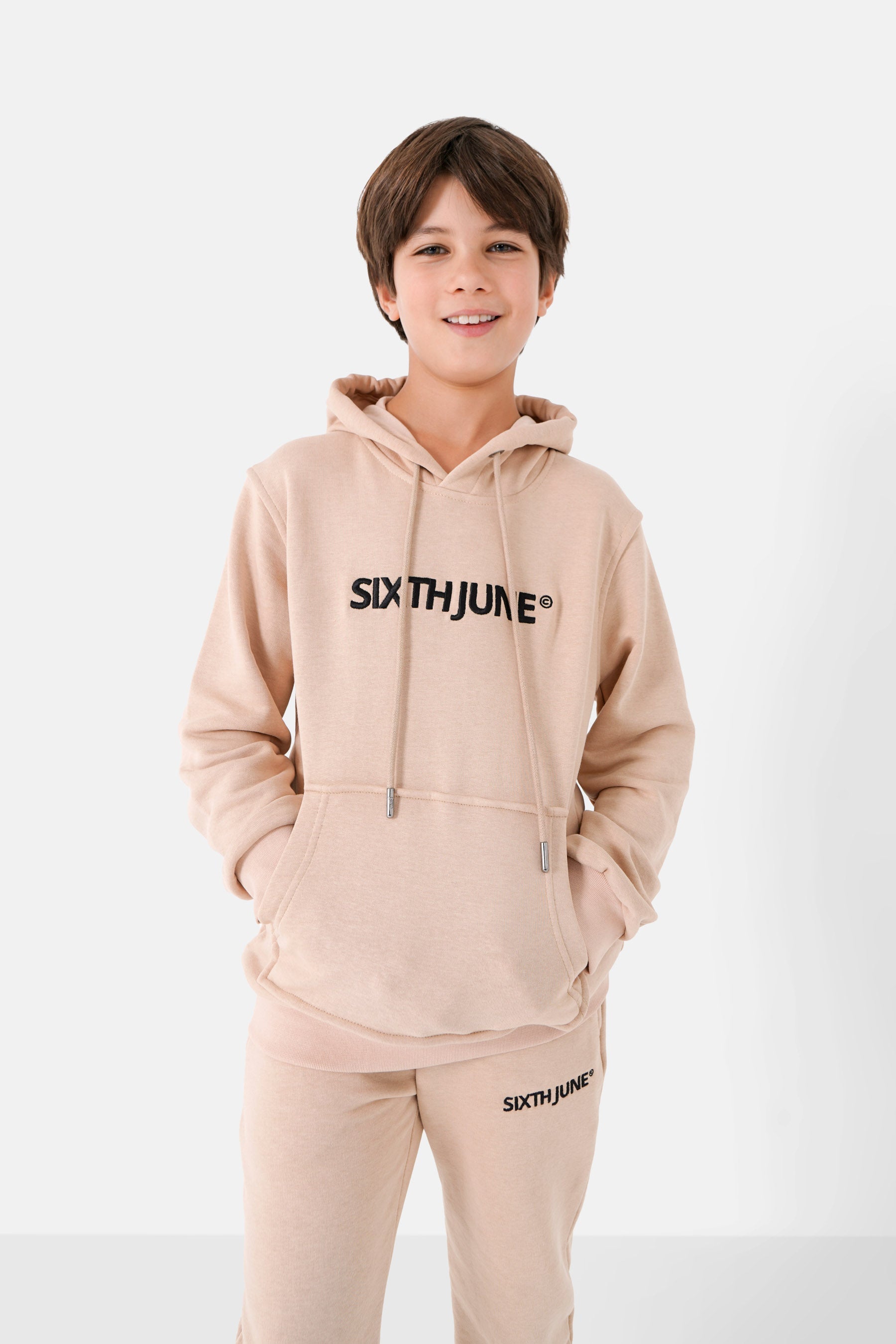 Sixth June - Sweat capuche logo brodé junior Beige
