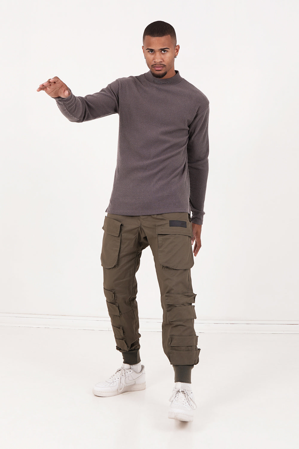 Sixth June - Pull maille côtelé col Gris taupe