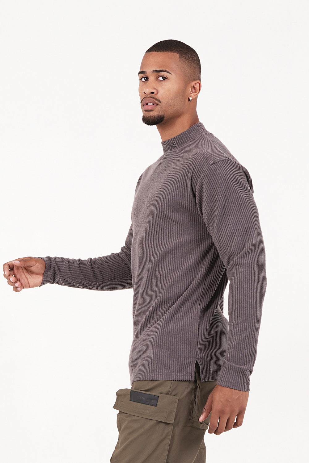 Sixth June - Pull maille côtelé col Gris taupe