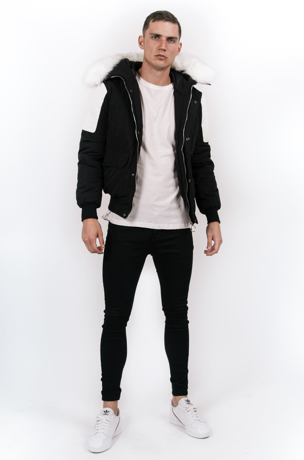 Sixth June - Manteau court biker fourrure noir blanc