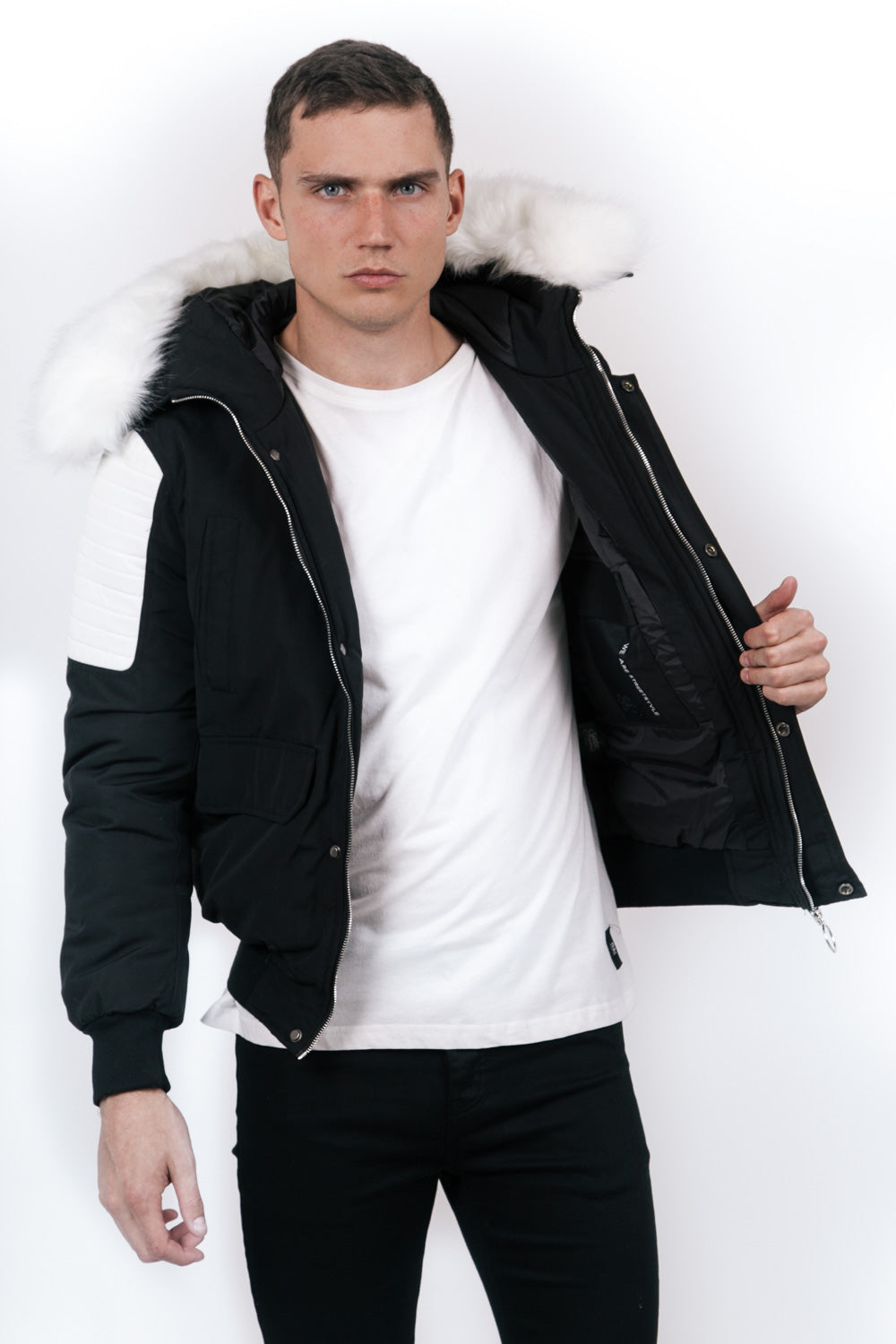 Sixth June - Manteau court biker fourrure noir blanc