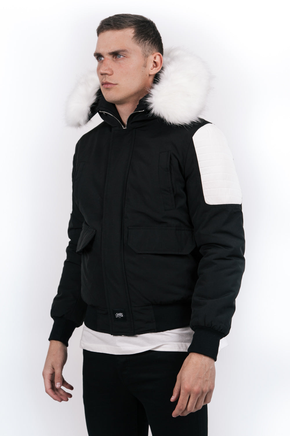 Sixth June - Manteau court biker fourrure noir blanc