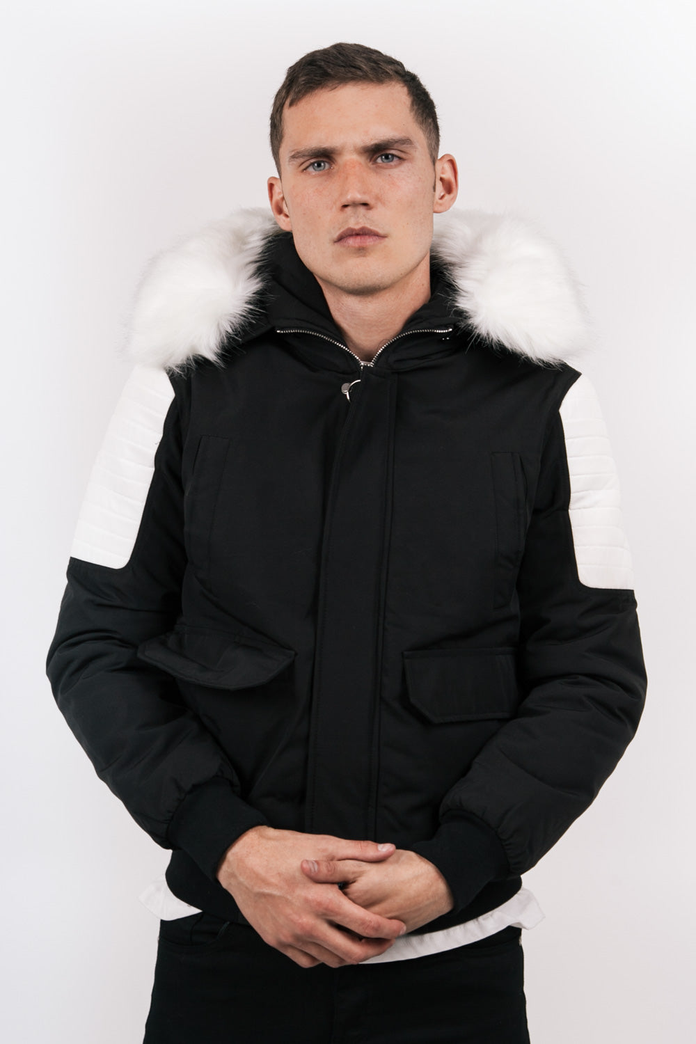 Sixth June - Manteau court biker fourrure noir blanc