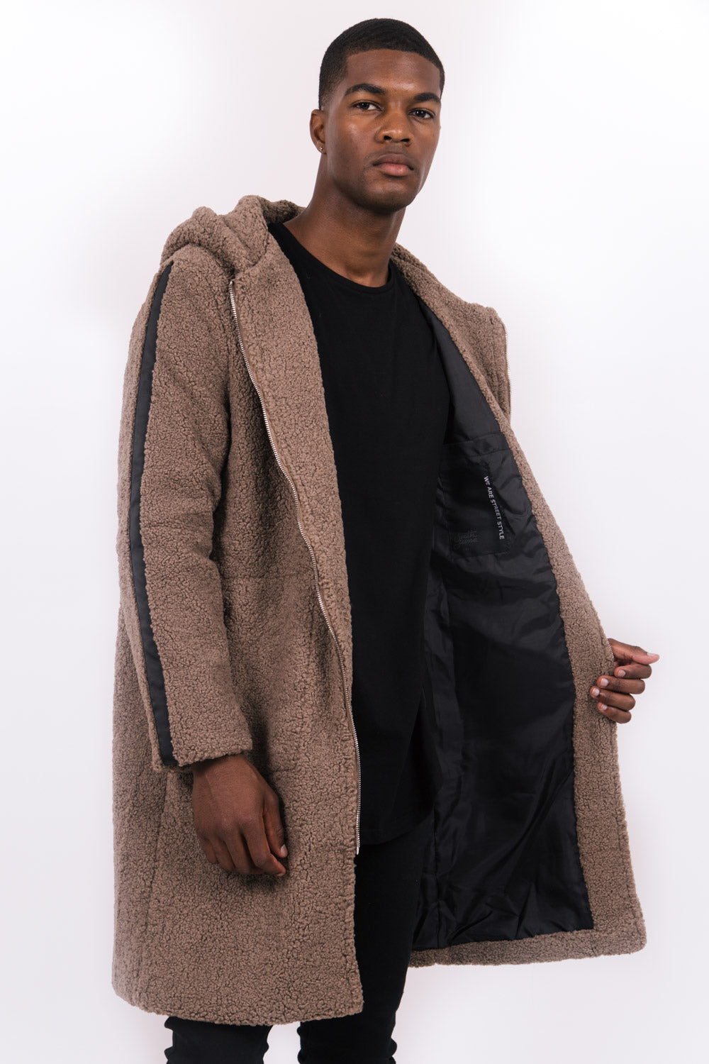 Sixth June - Manteau long bandes sherpa marron noir