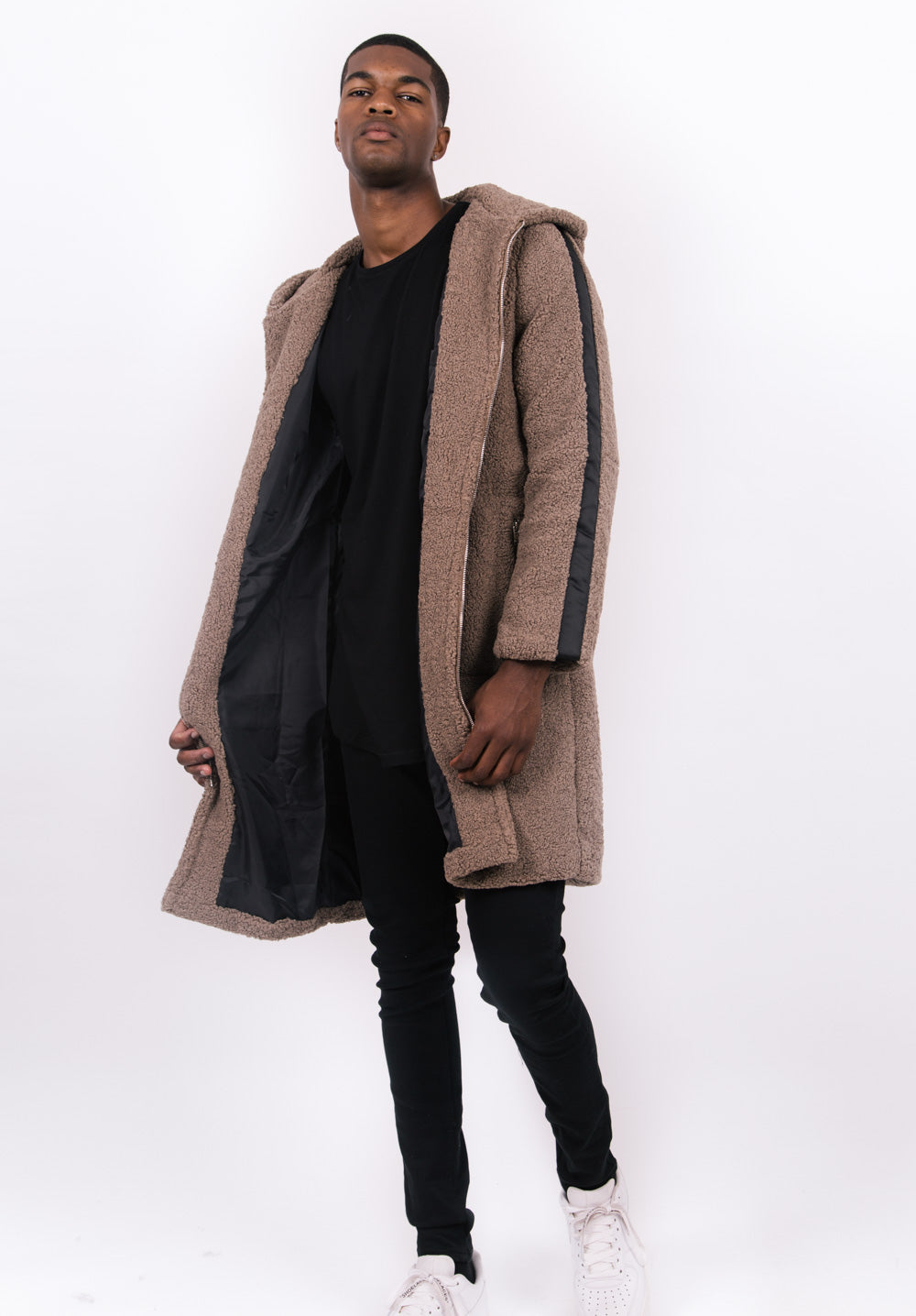 Sixth June - Manteau long bandes sherpa marron noir