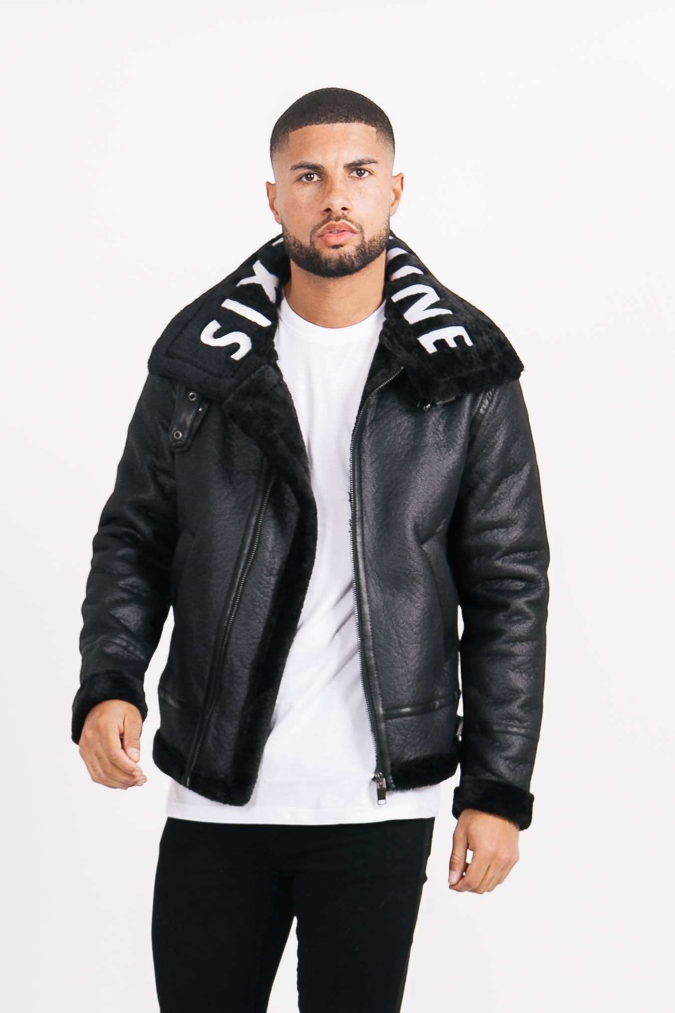 Sixth June - Veste aviateur sherpa col logo Noir