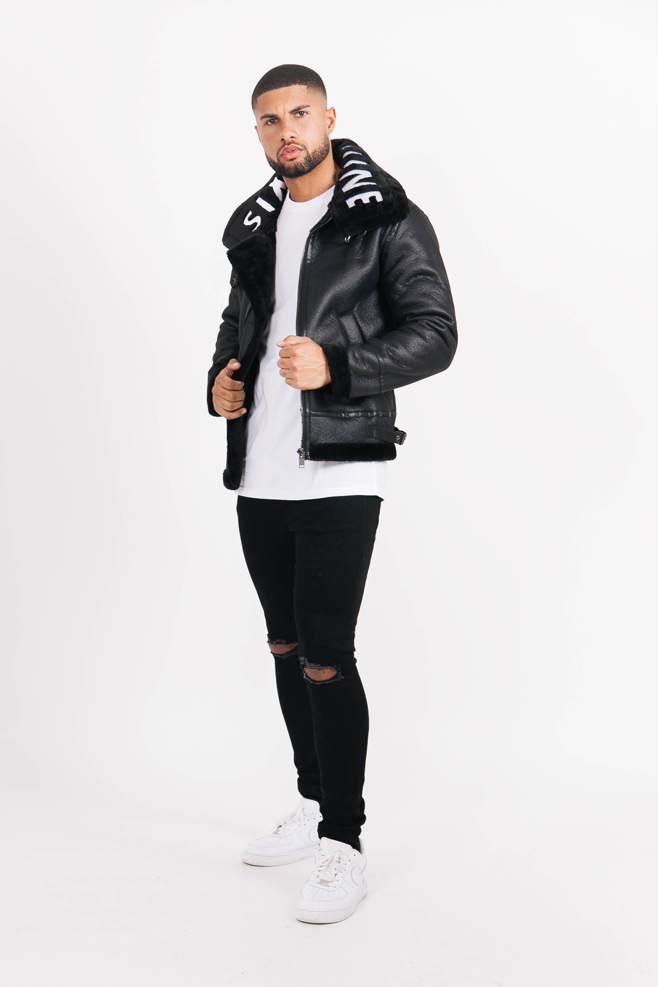 Sixth June - Veste aviateur sherpa col logo Noir