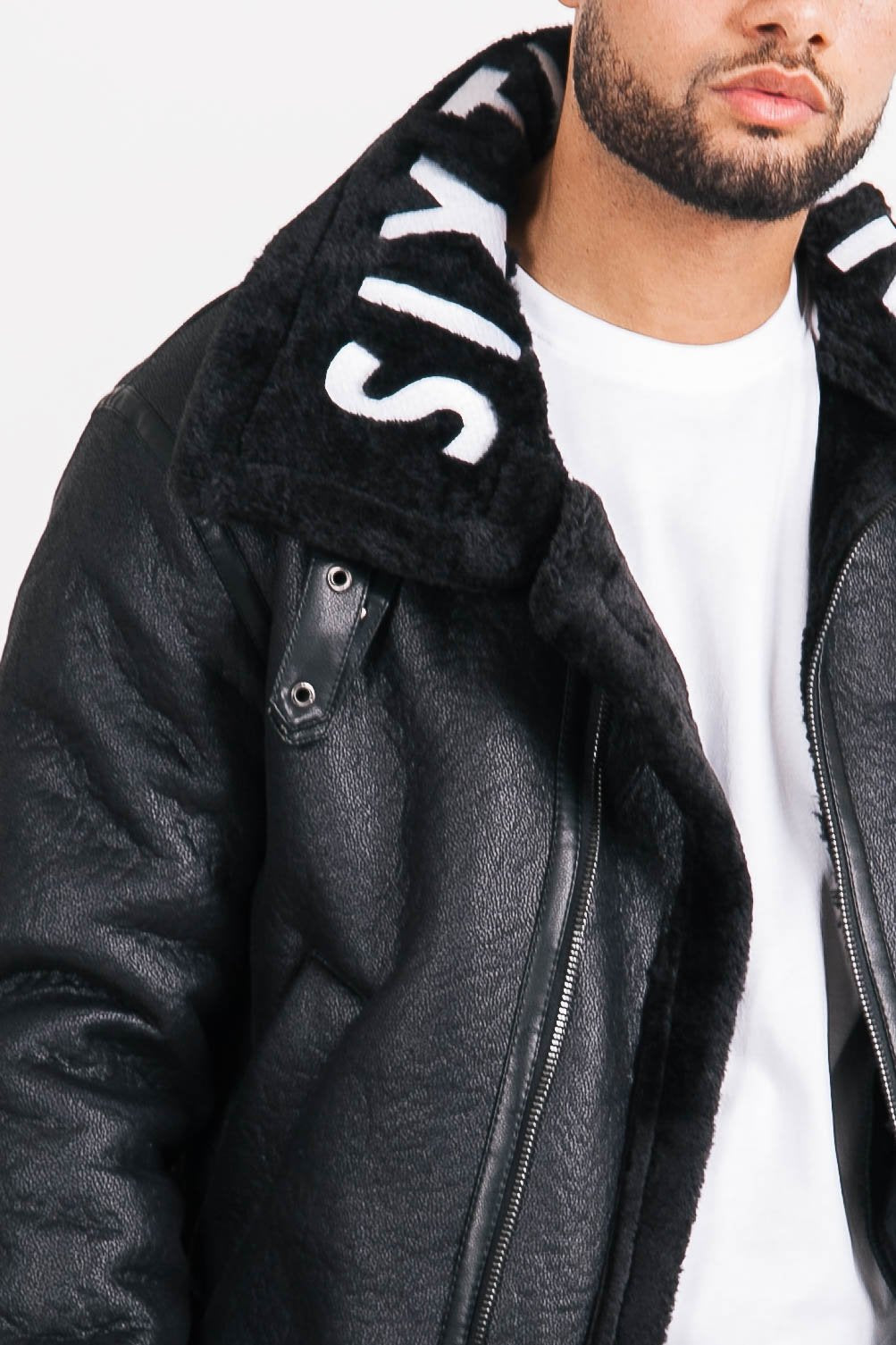 Sixth June - Veste aviateur sherpa col logo Noir