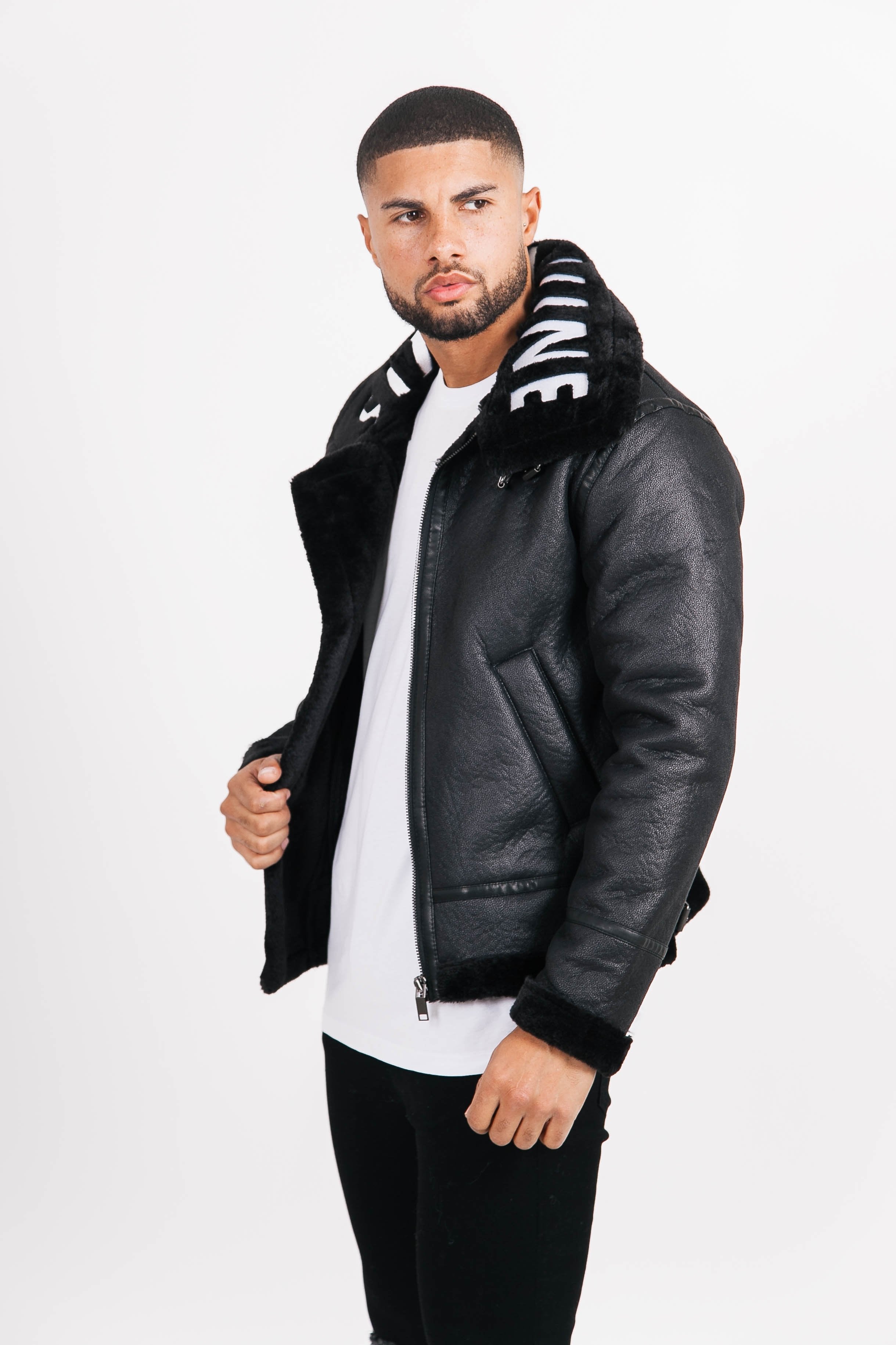 Sixth June - Veste aviateur sherpa col logo Noir