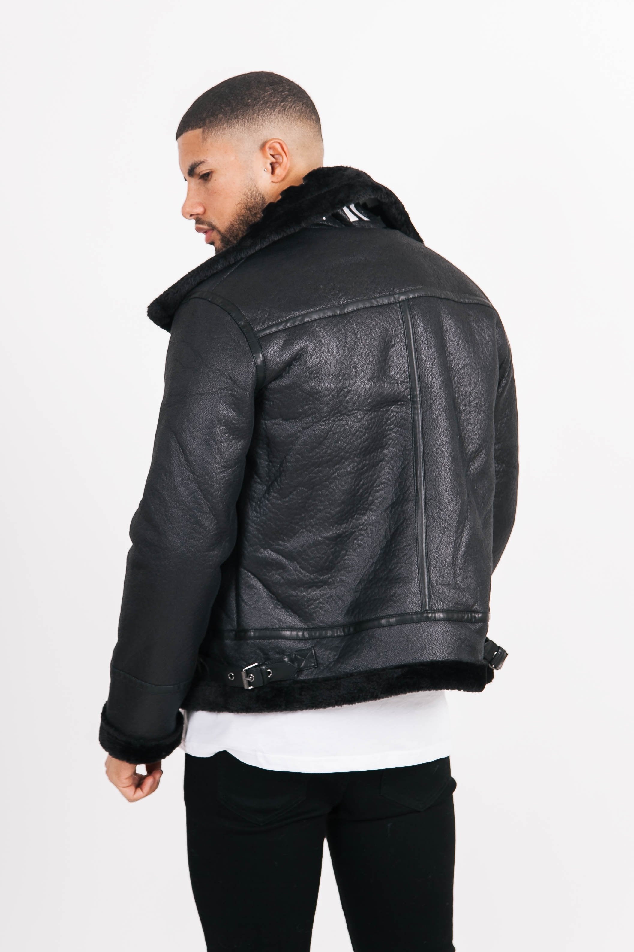 Sixth June - Veste aviateur sherpa col logo Noir
