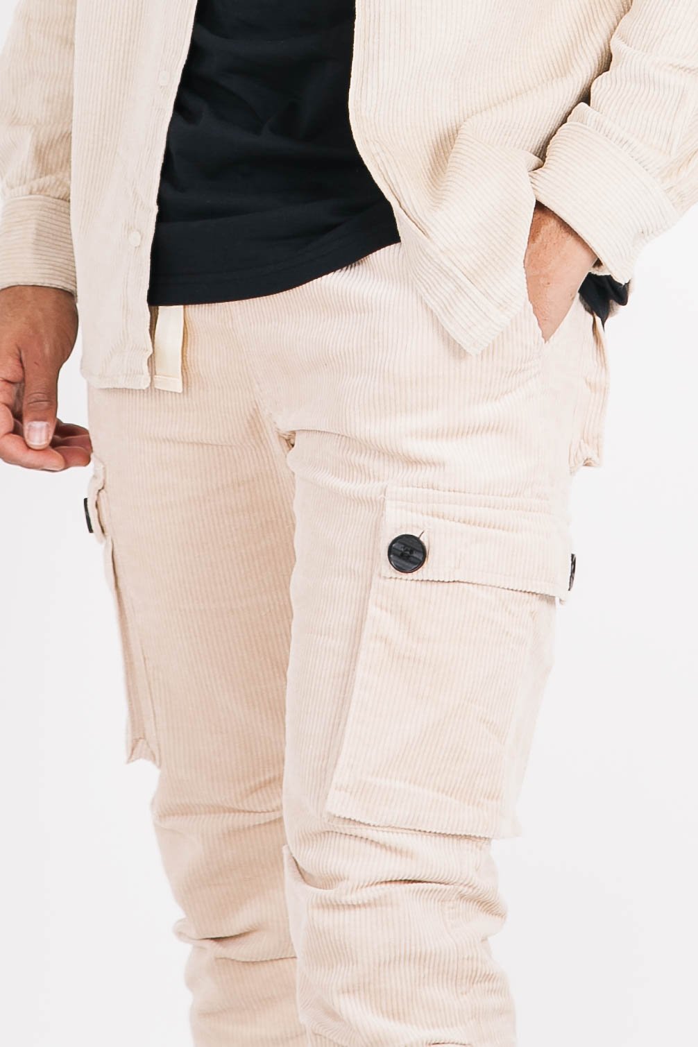 Sixth June - Pantalon cargo velours ceinture beige