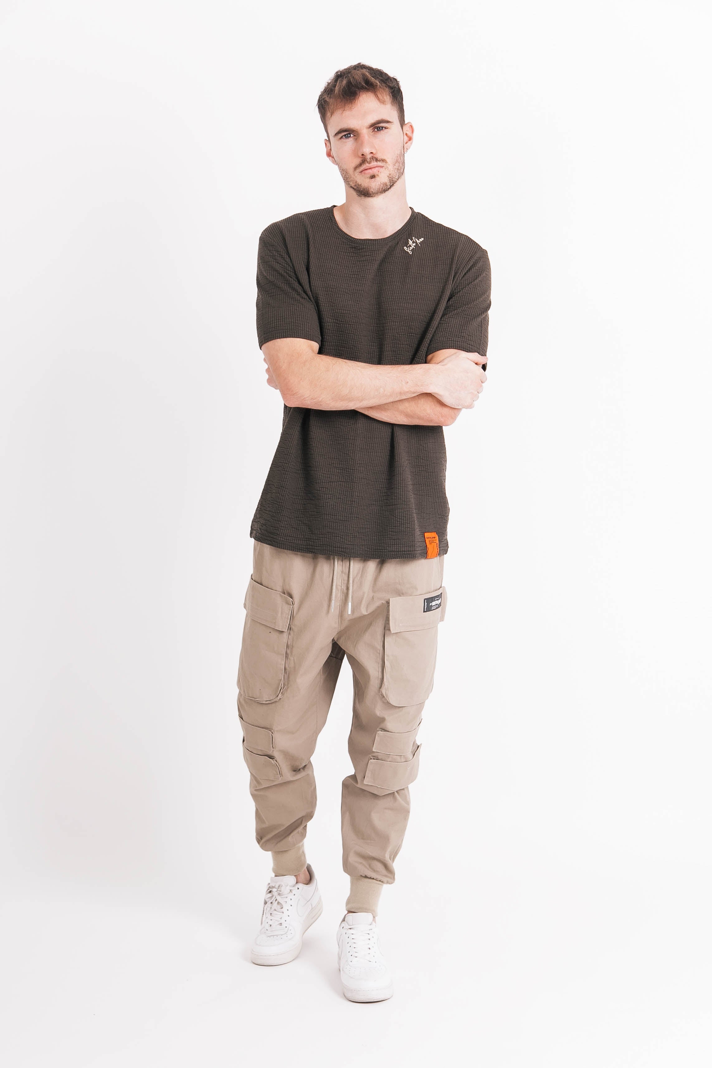 Sixth June - T-shirt gaufré brodé kaki foncé