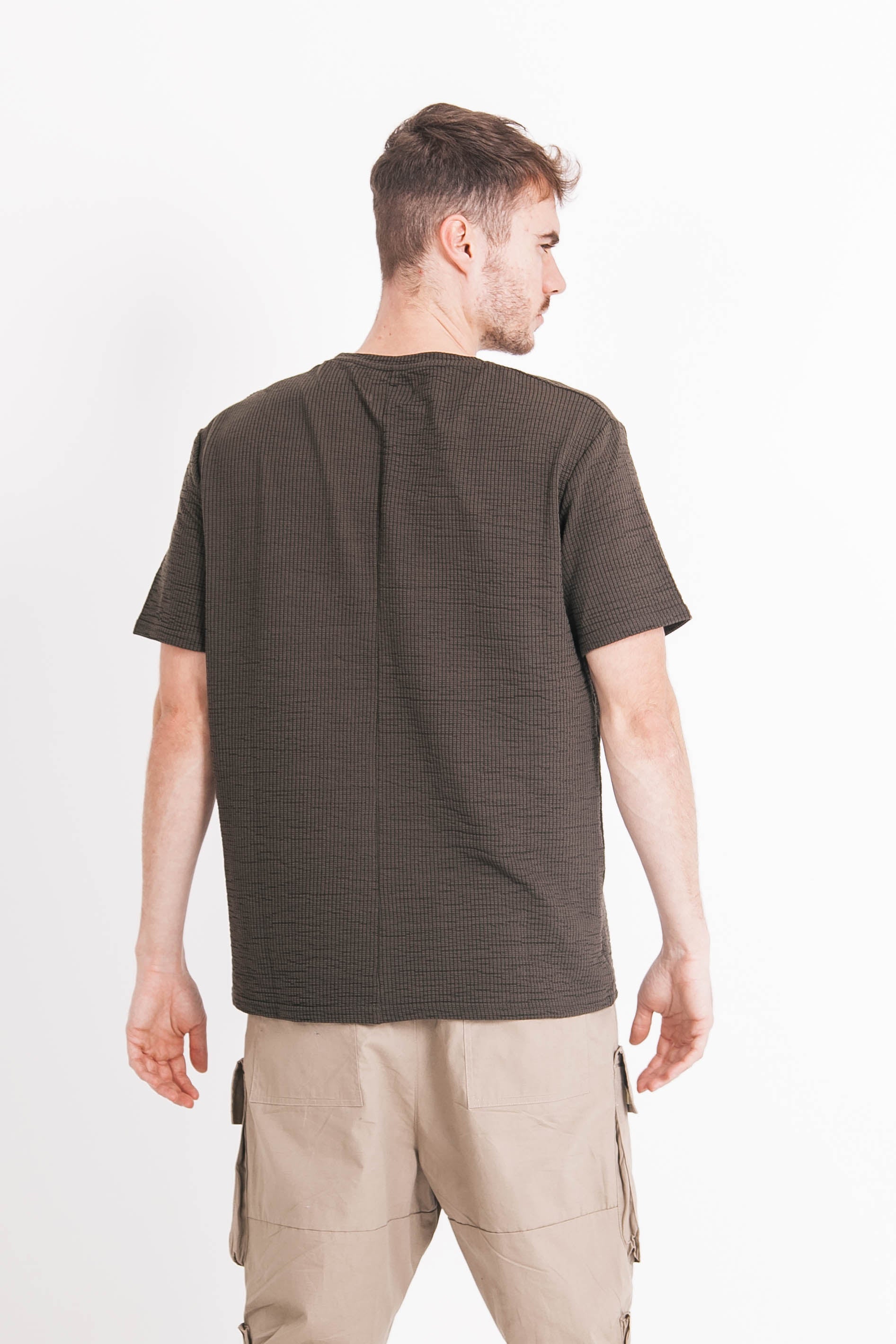 Sixth June - T-shirt gaufré brodé kaki foncé