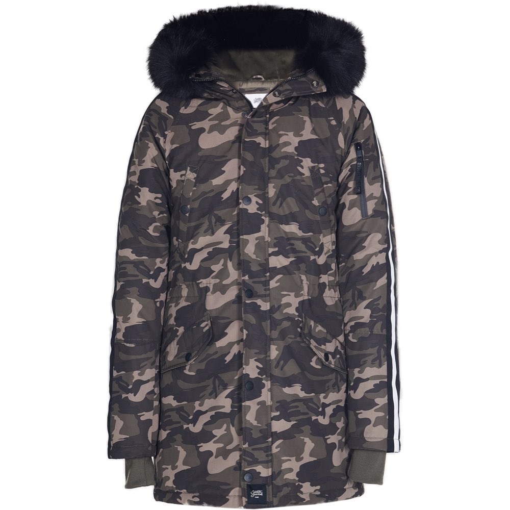 Sixth June - Parka bandes fourrure camouflage noir