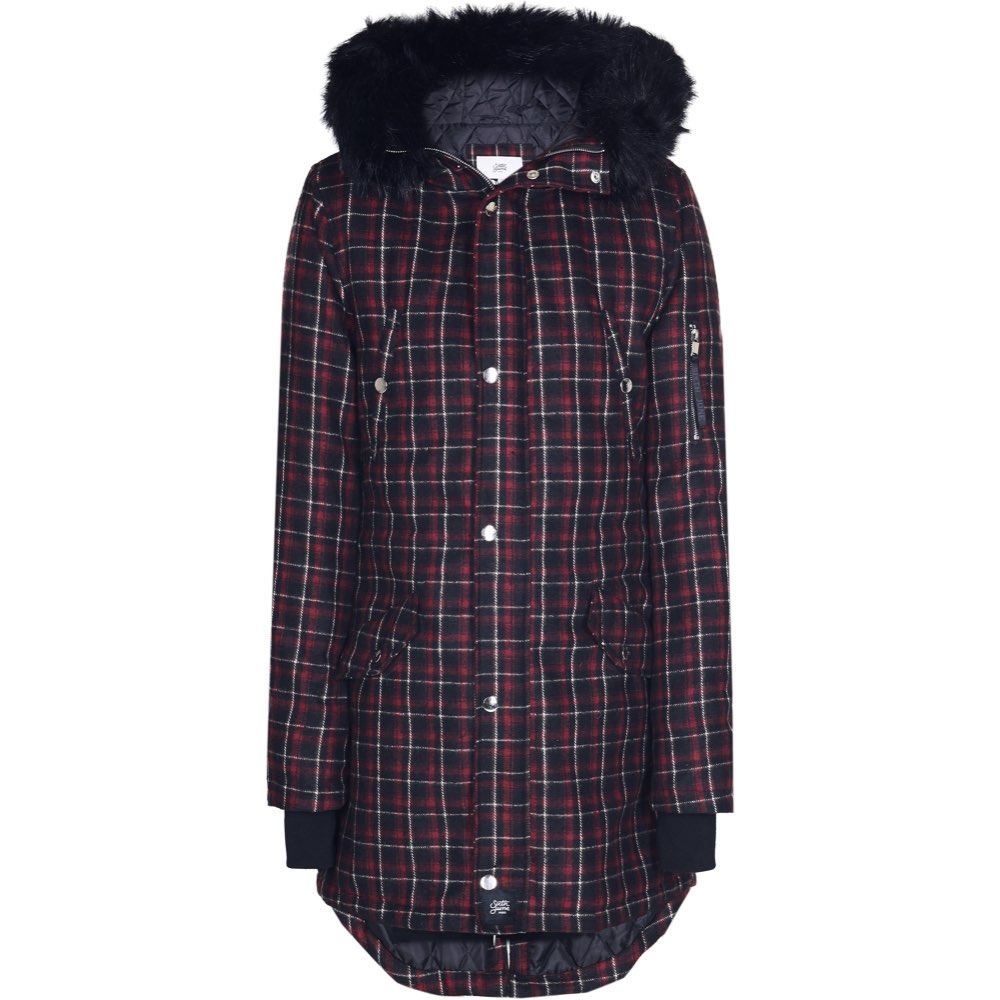 Sixth June - Parka tartan fourrure rouge noir