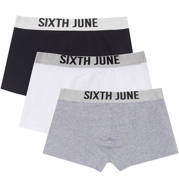 Sixth June - Lot 3 boxers uni texte Noir + Blanc + Gris