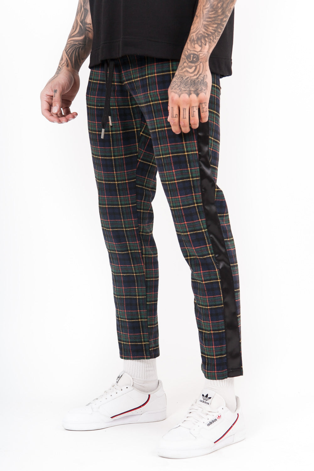 Sixth June - Pantalon tartan bandes vert bleu
