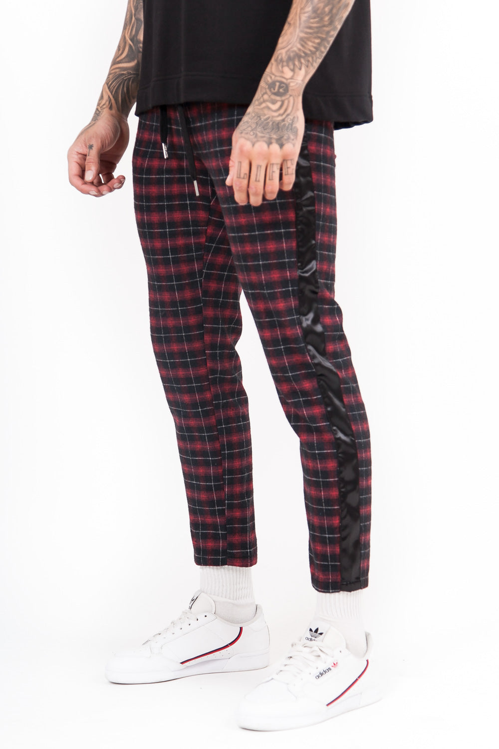 Sixth June - Pantalon tartan bandes noir rouge