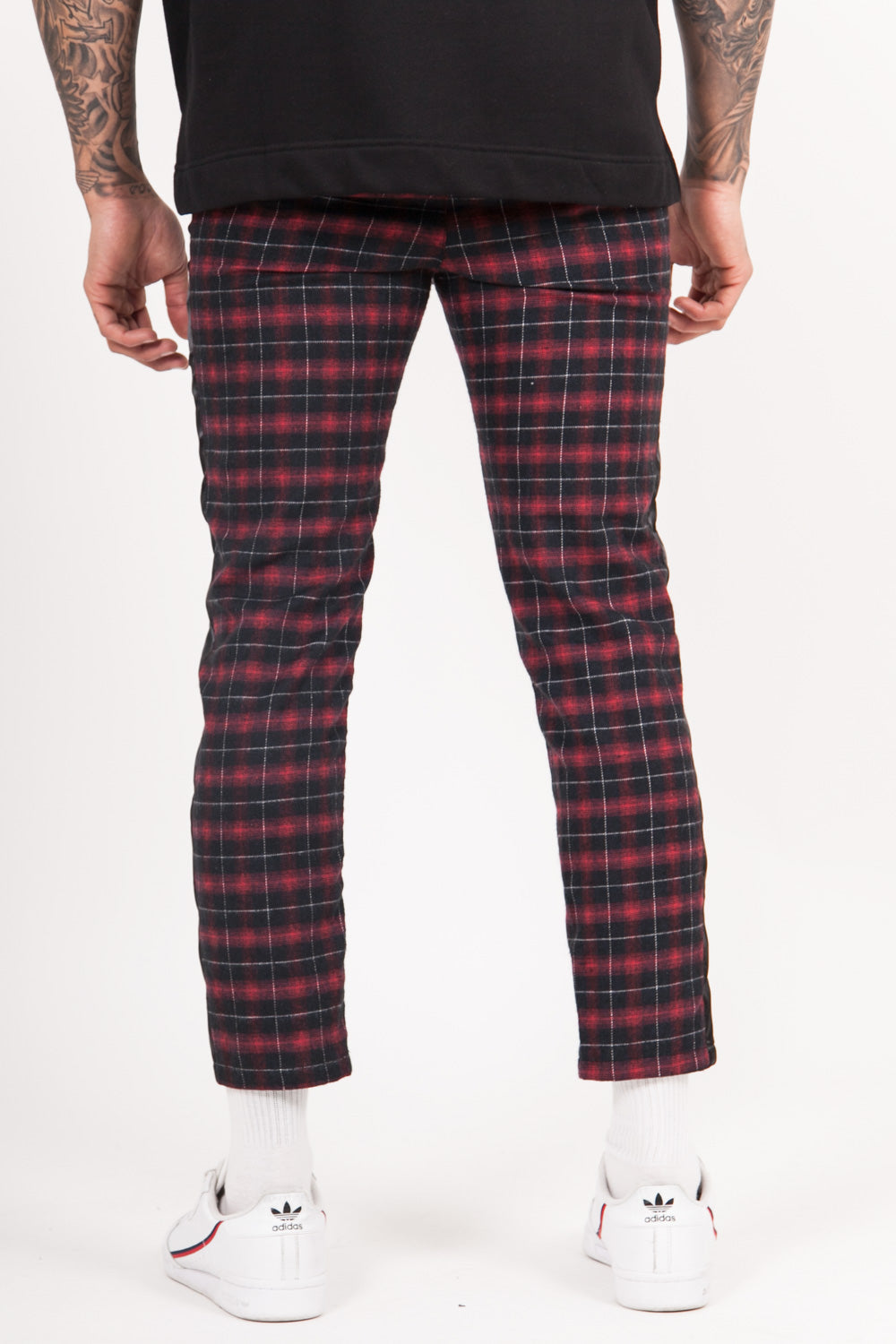 Sixth June - Pantalon tartan bandes noir rouge