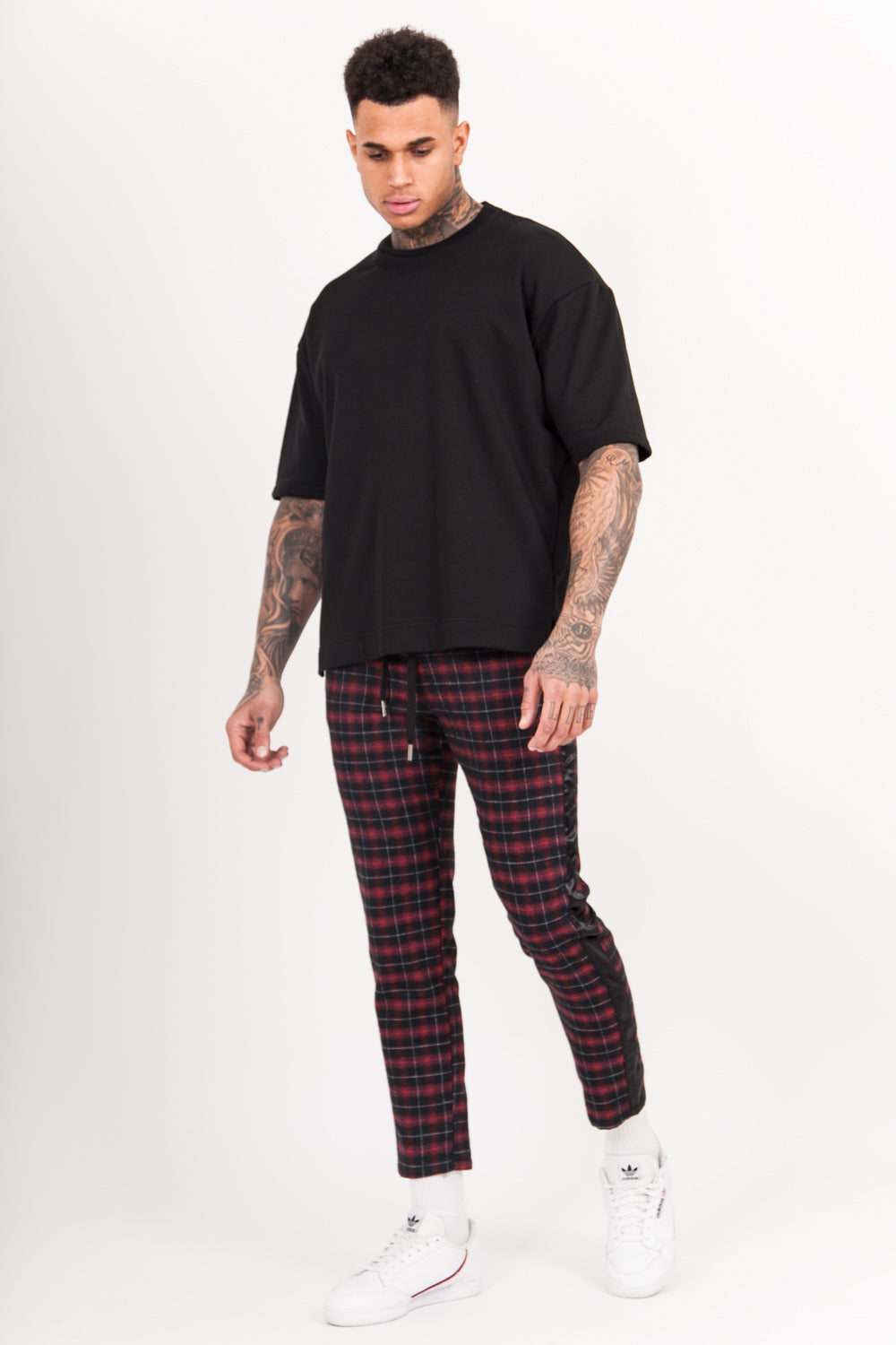 Sixth June - Pantalon tartan bandes noir rouge