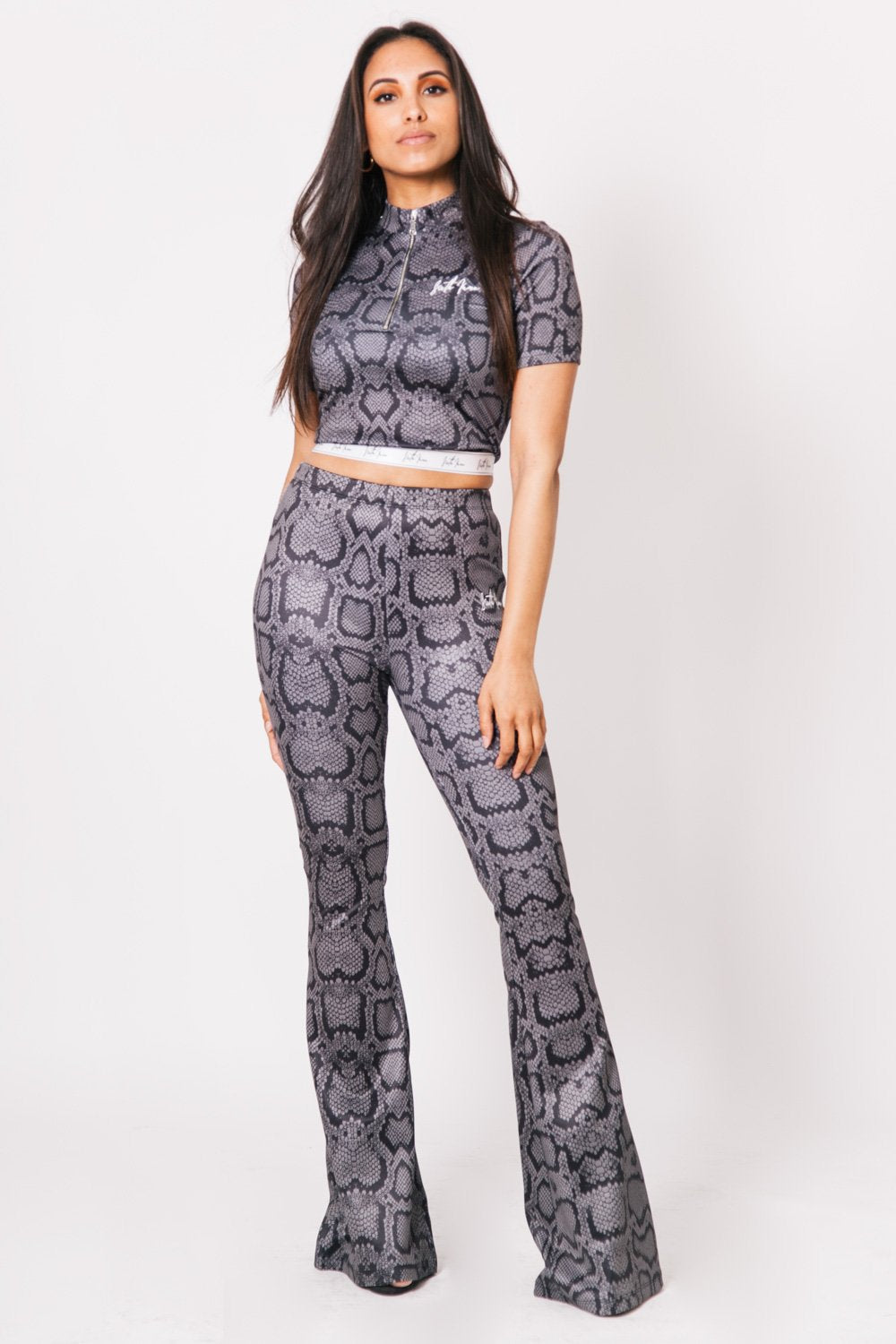 Snake Print Cropped T-Shirt Grey