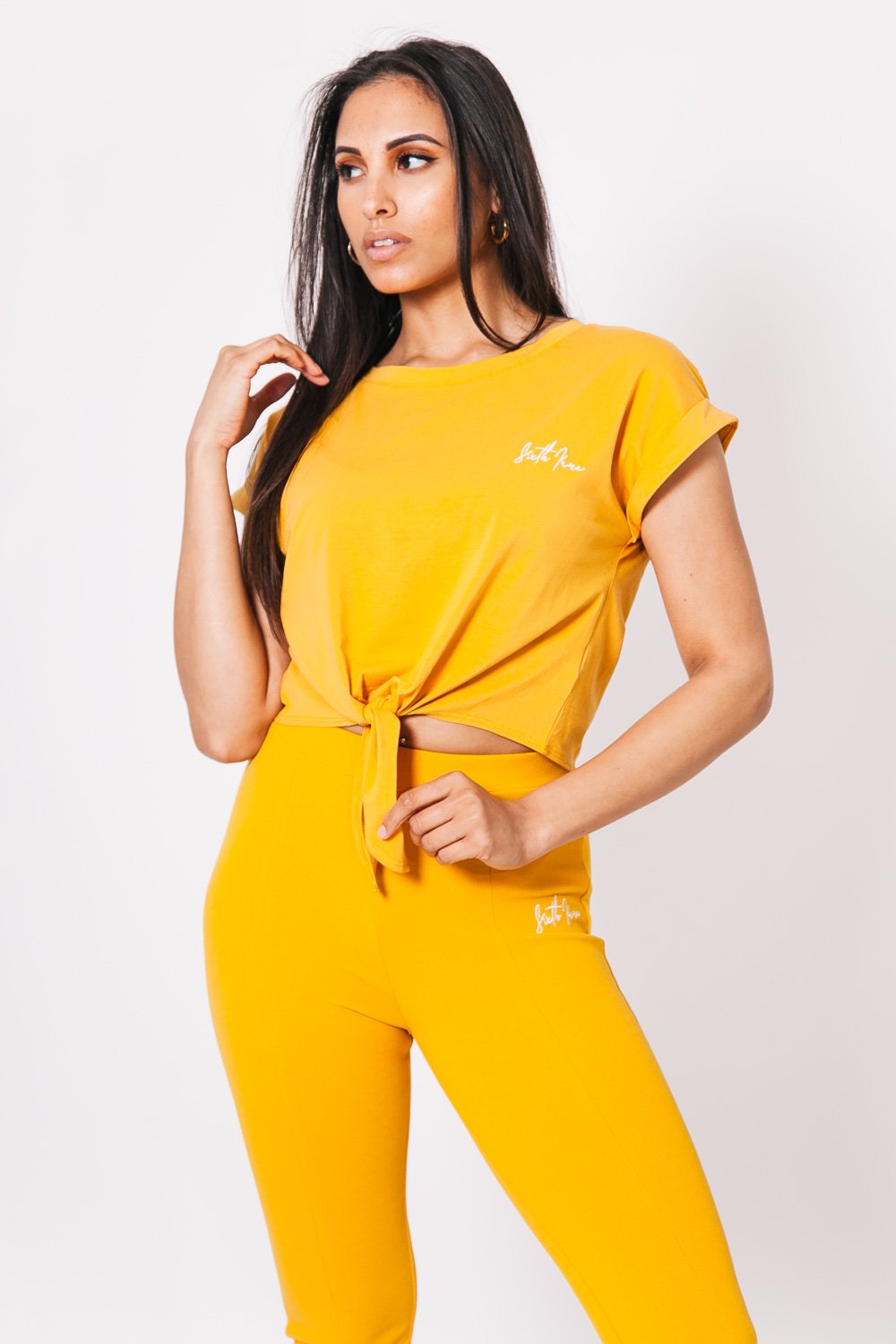 Pantalon flare fente moutarde