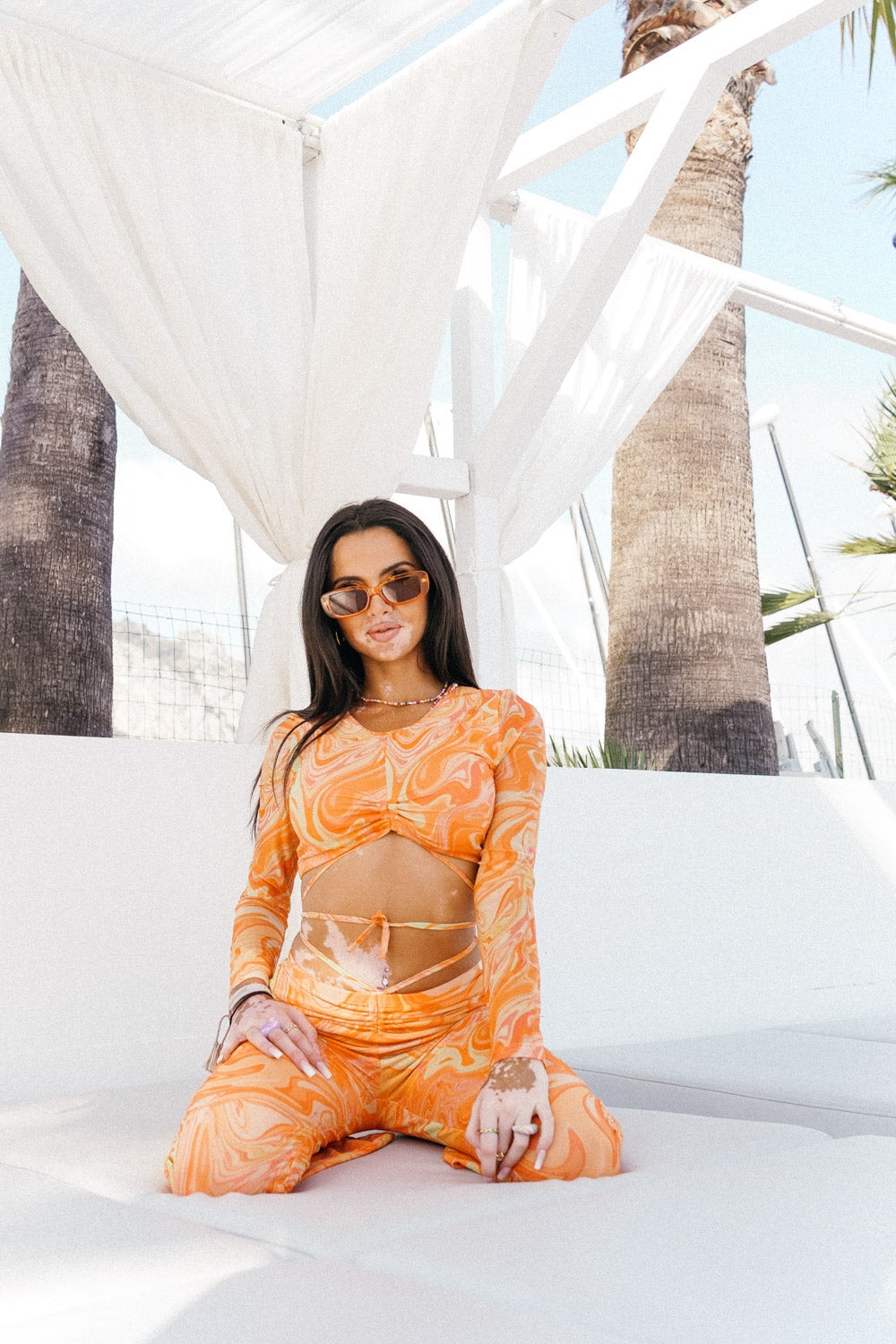 Sixth June - Pantalon mesh flare encre Orange